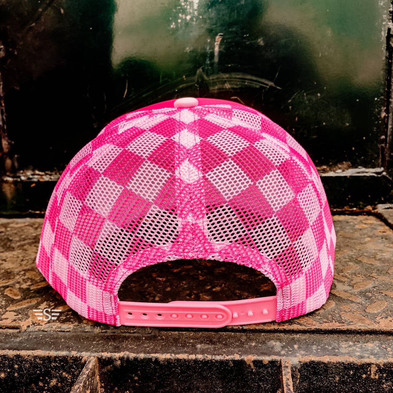 Checkered Mesh Back Cap: Columbia Blue/ White