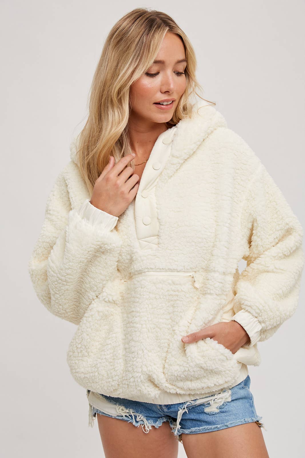 Cream Sherpa Pullover Hoodie