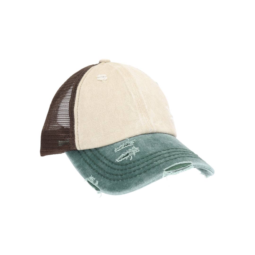 Tri-Color Stone Washed Cross Criss Cross Baseball Hat
