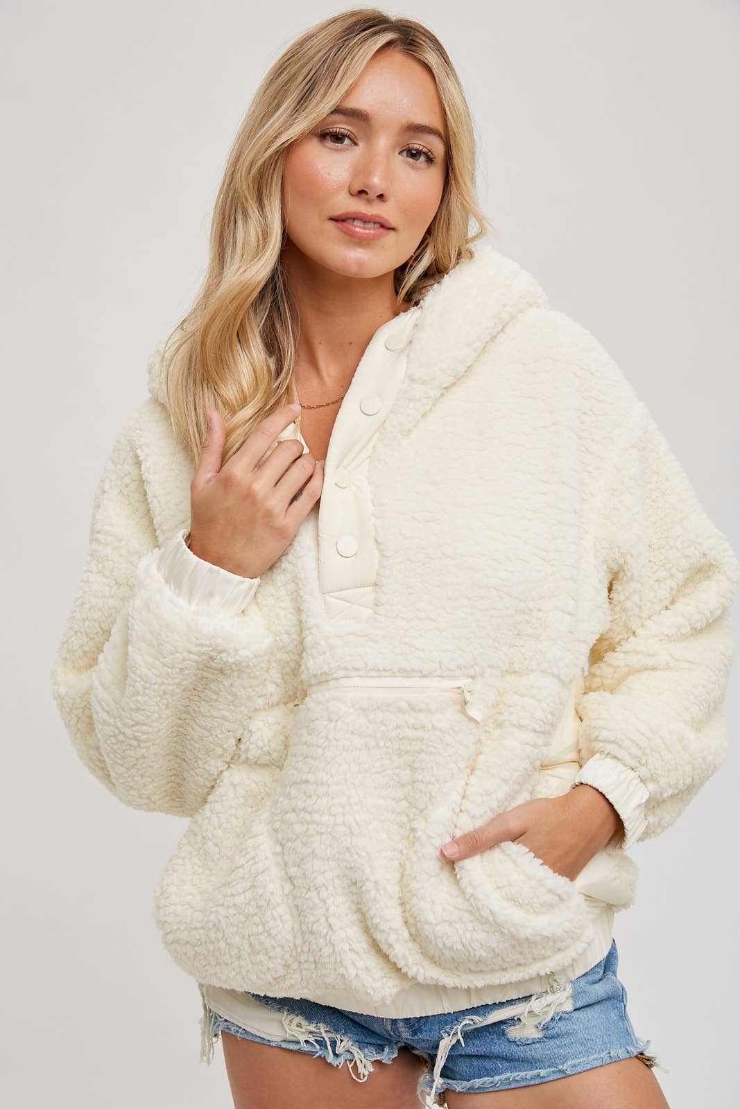 Cream Sherpa Pullover Hoodie
