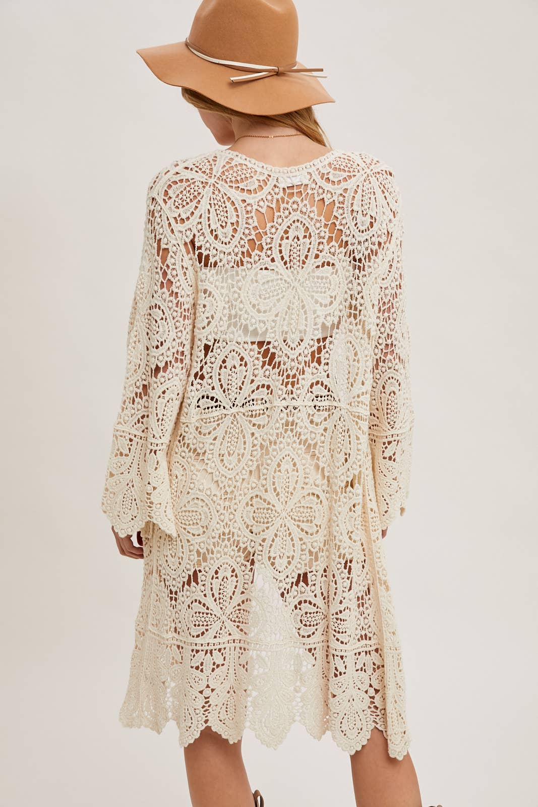 Crochet Open Front Bell Sleeved Cardigan