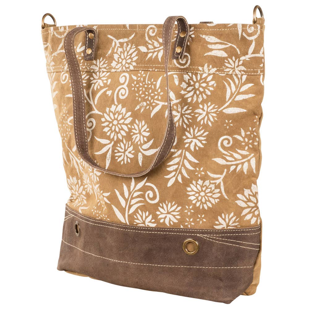 Vintage Floral & Tan Canvas Tote