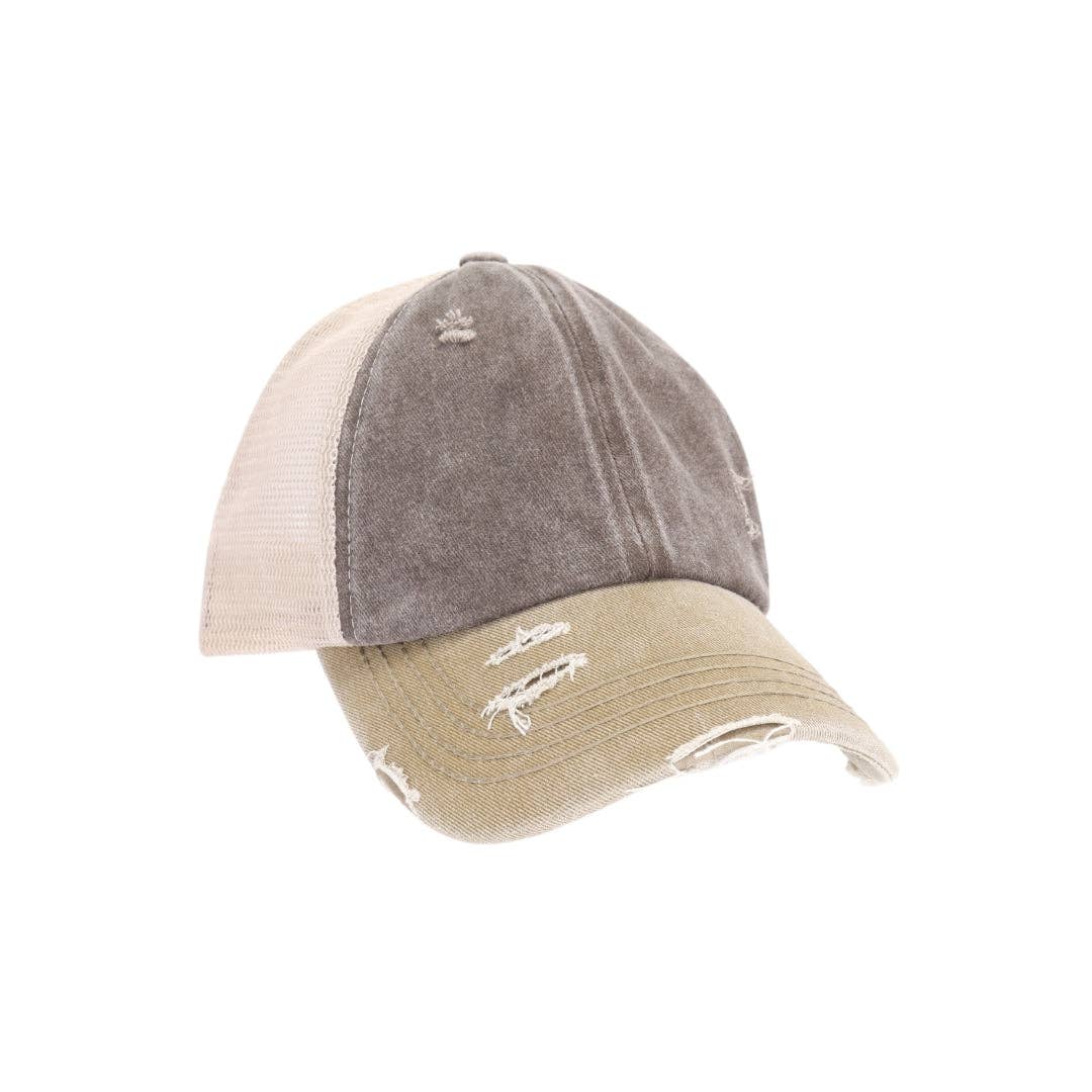 Tri-Color Stone Washed Cross Criss Cross Baseball Hat