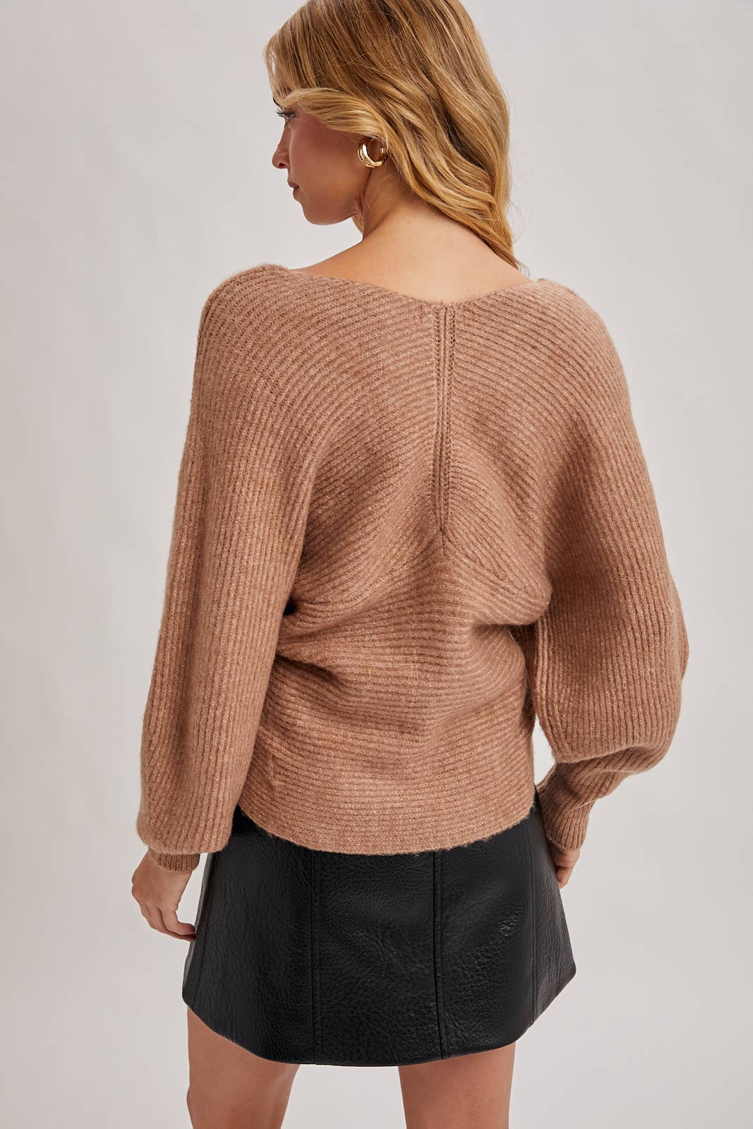 WRAP CROSSOVER RIBBED FUZZY KNIT SWEATER PULLOVER: RUBY / S/M