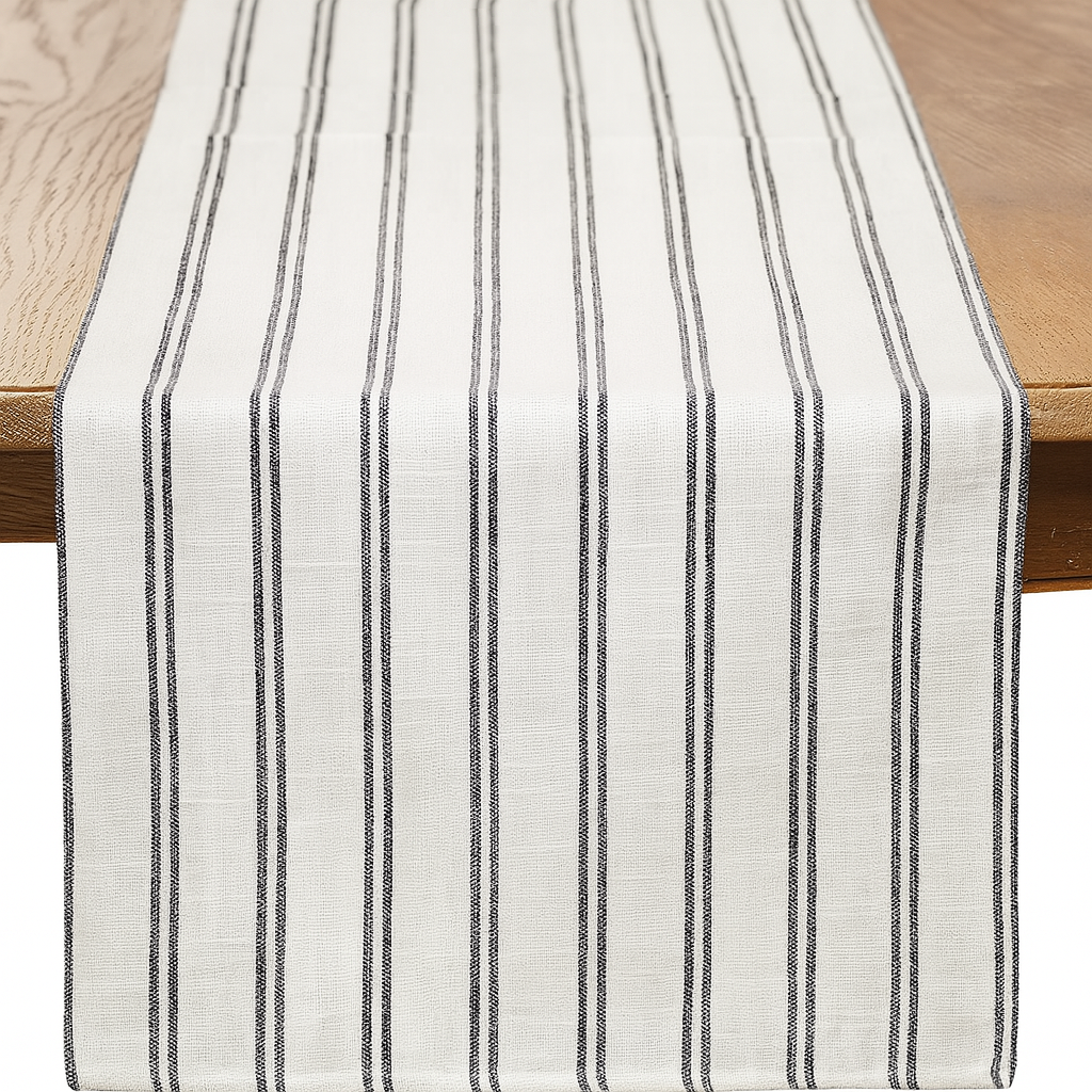 Black Striped Linen-Poly Table Runner
