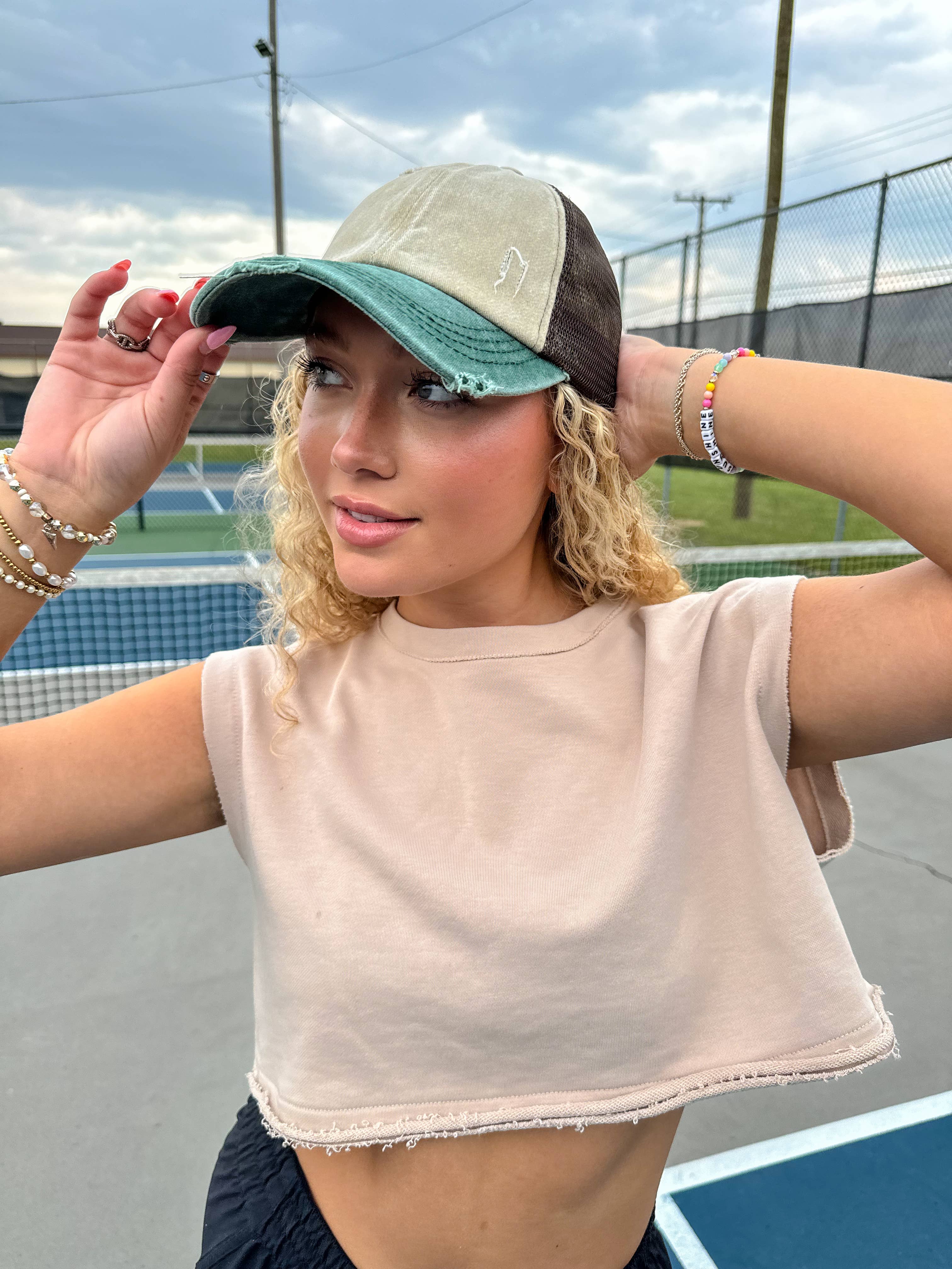 Tri-Color Stone Washed Cross Criss Cross Baseball Hat
