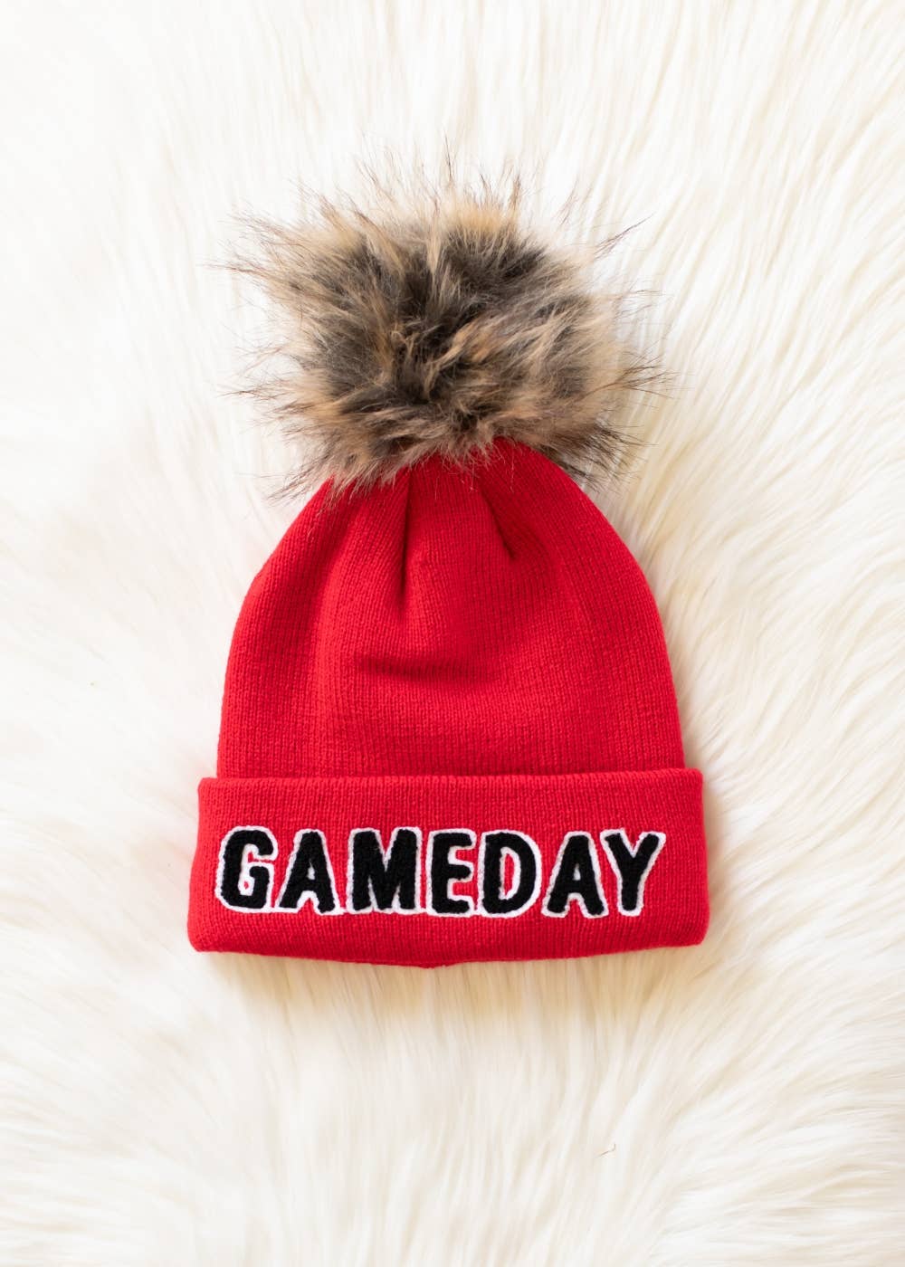 Game Day Red & Black Pom Beanie