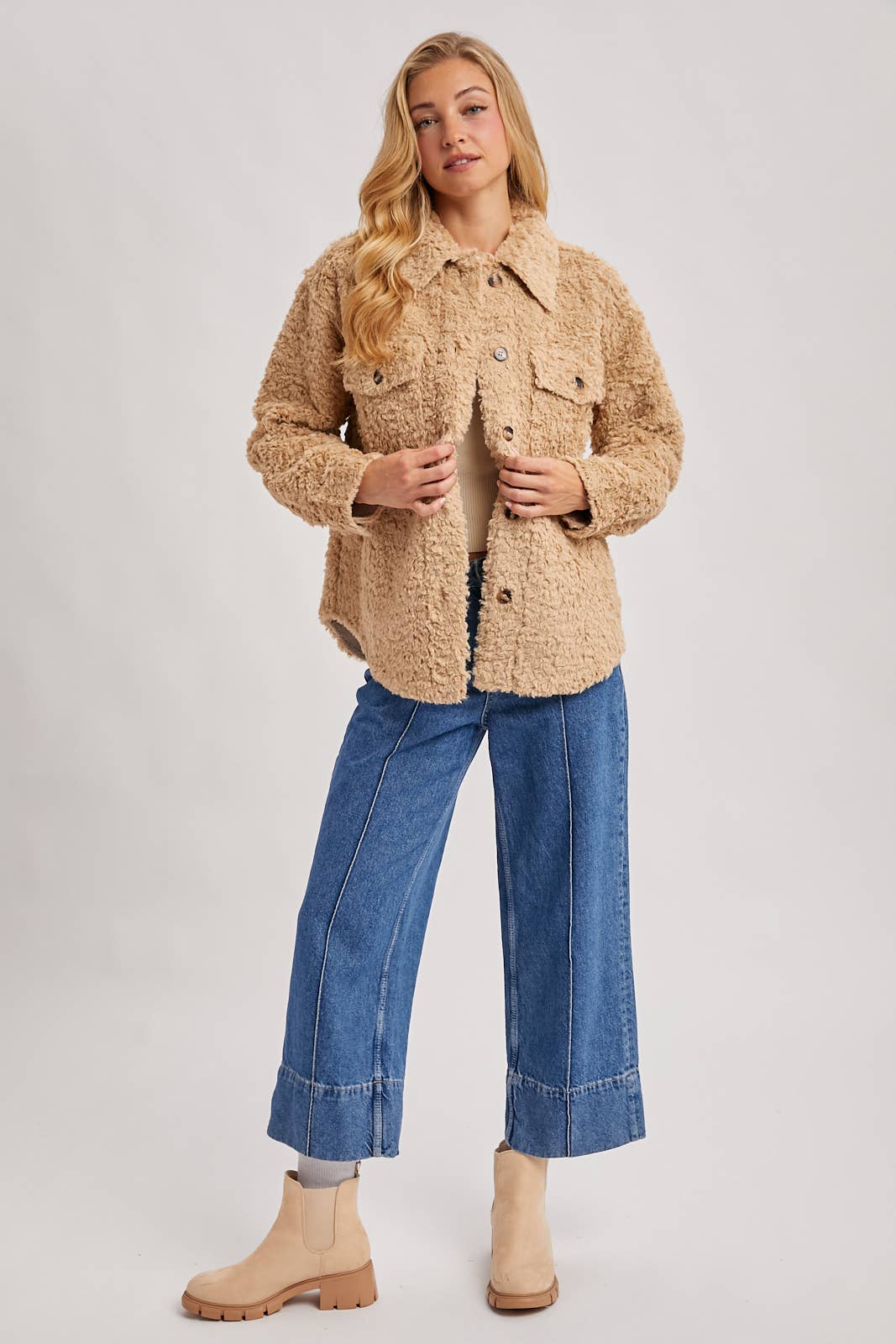 BOUCLE WOVEN JACKET: LATTE / L