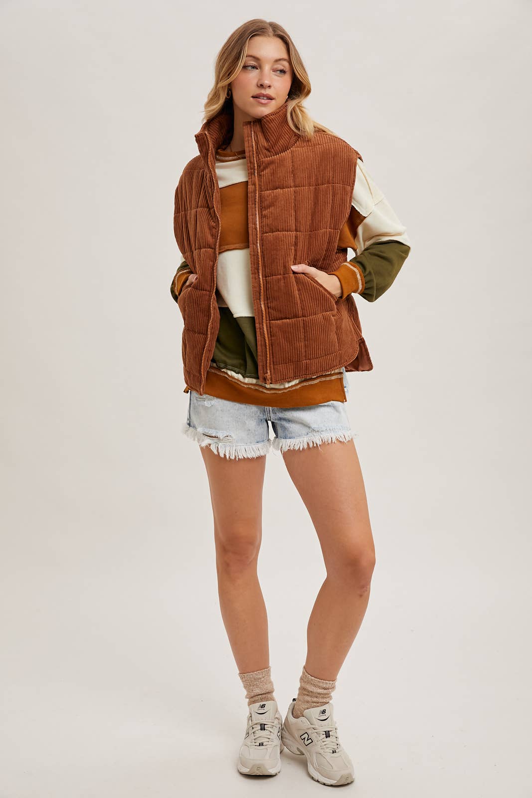 Camel Corduroy Quilted Puffer Vest