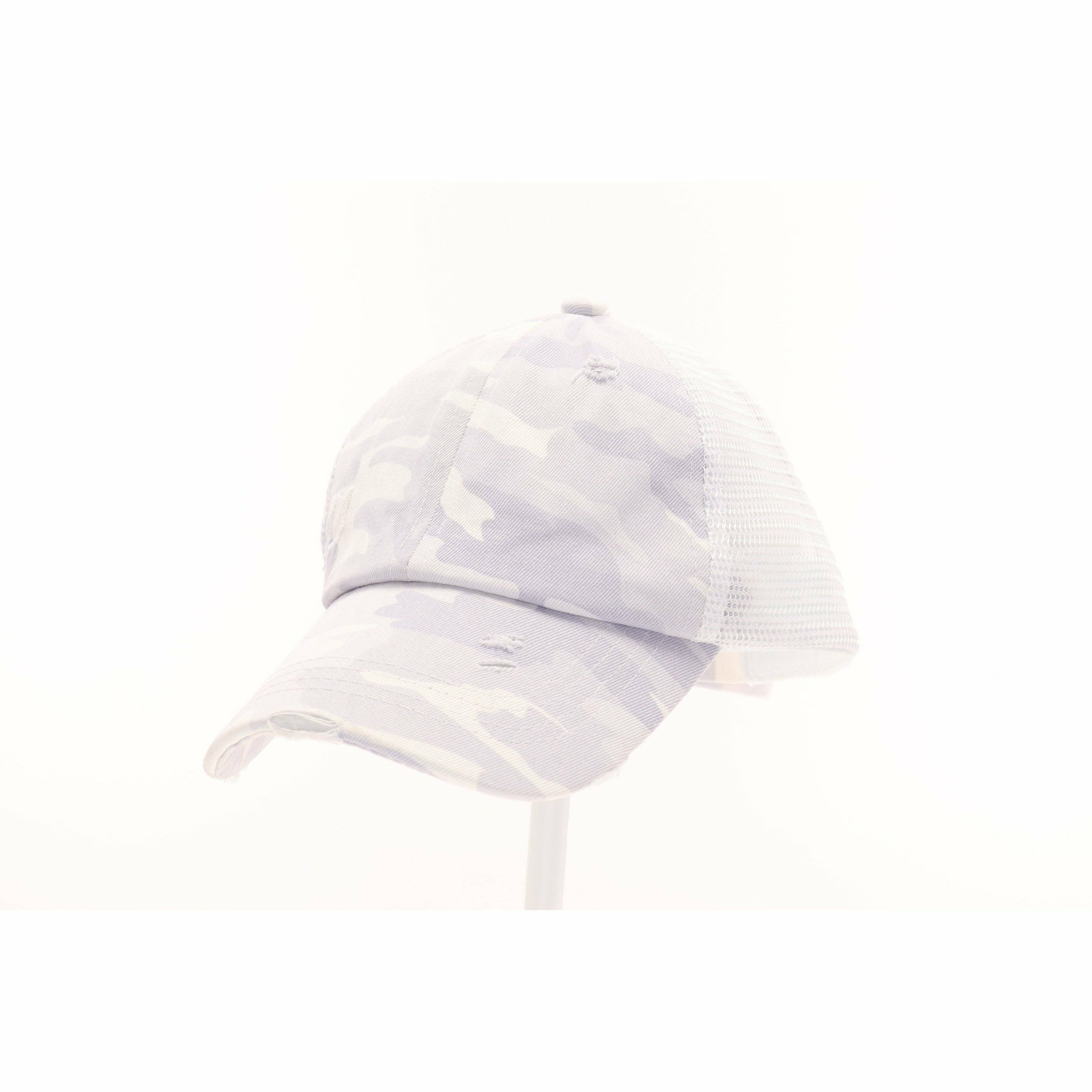Distressed Camouflage Criss-Cross High Ponytail CC Baseball Hat