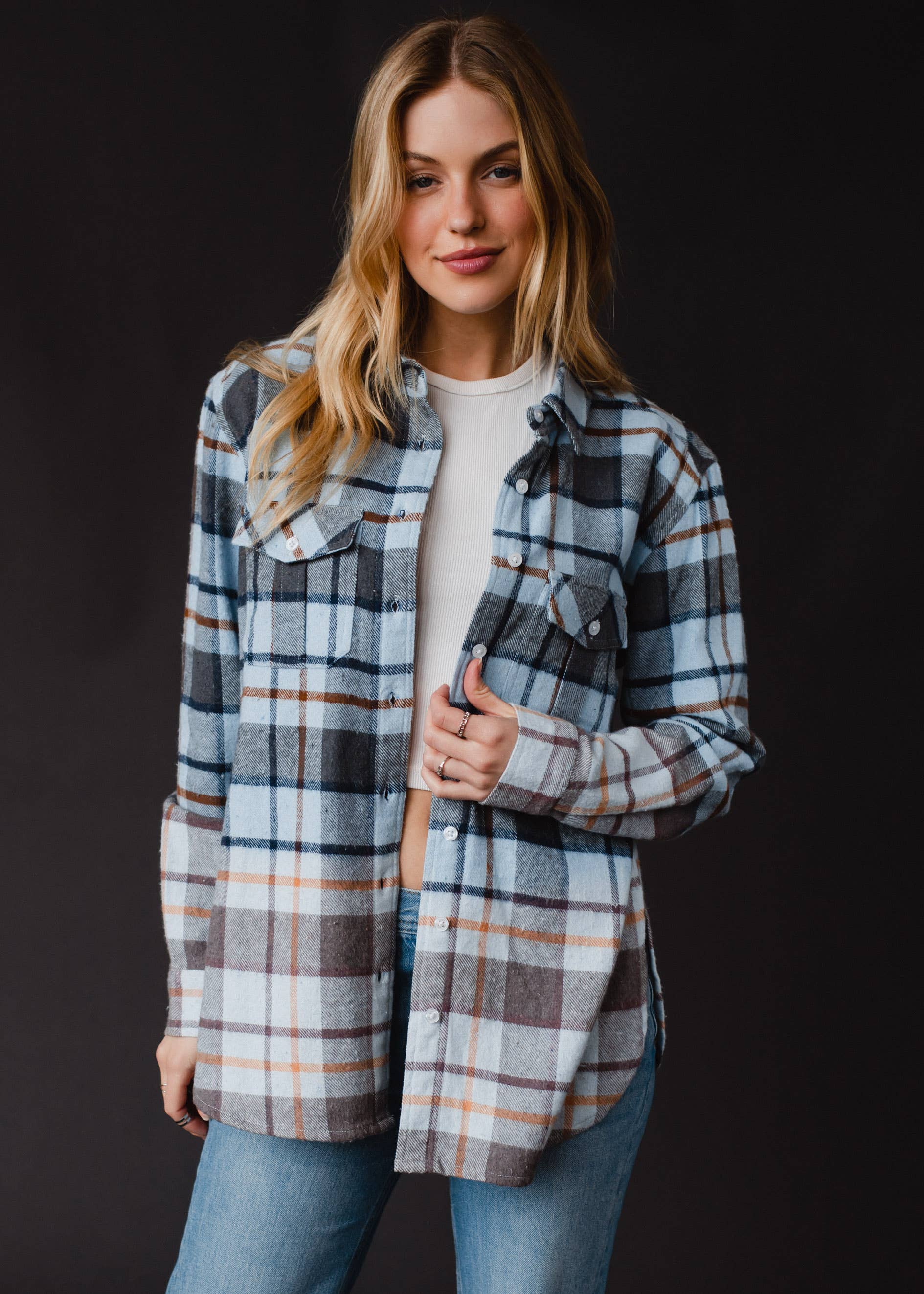 Blue, Gray & Brown Plaid Flannel