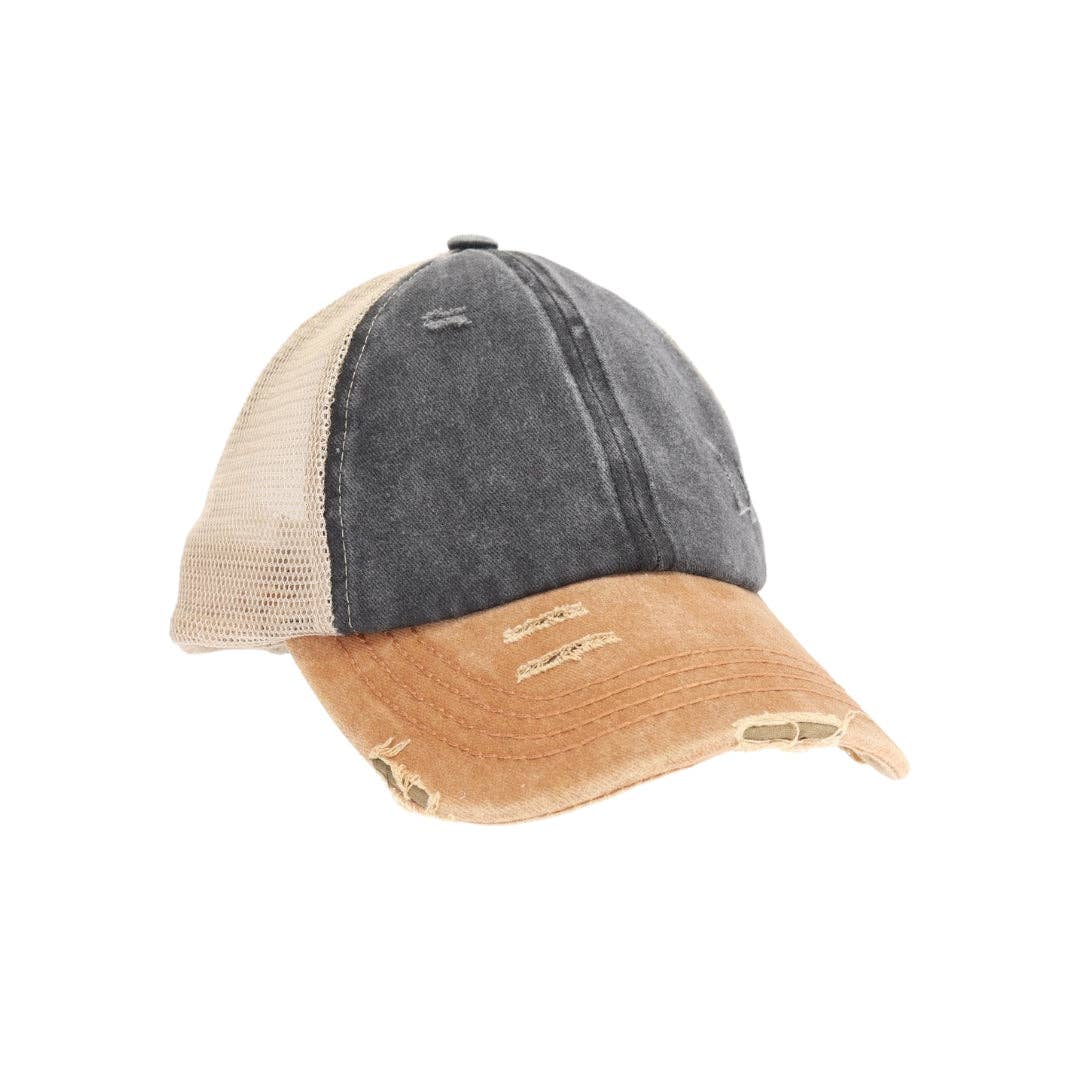 Tri-Color Stone Washed Cross Criss Cross Baseball Hat