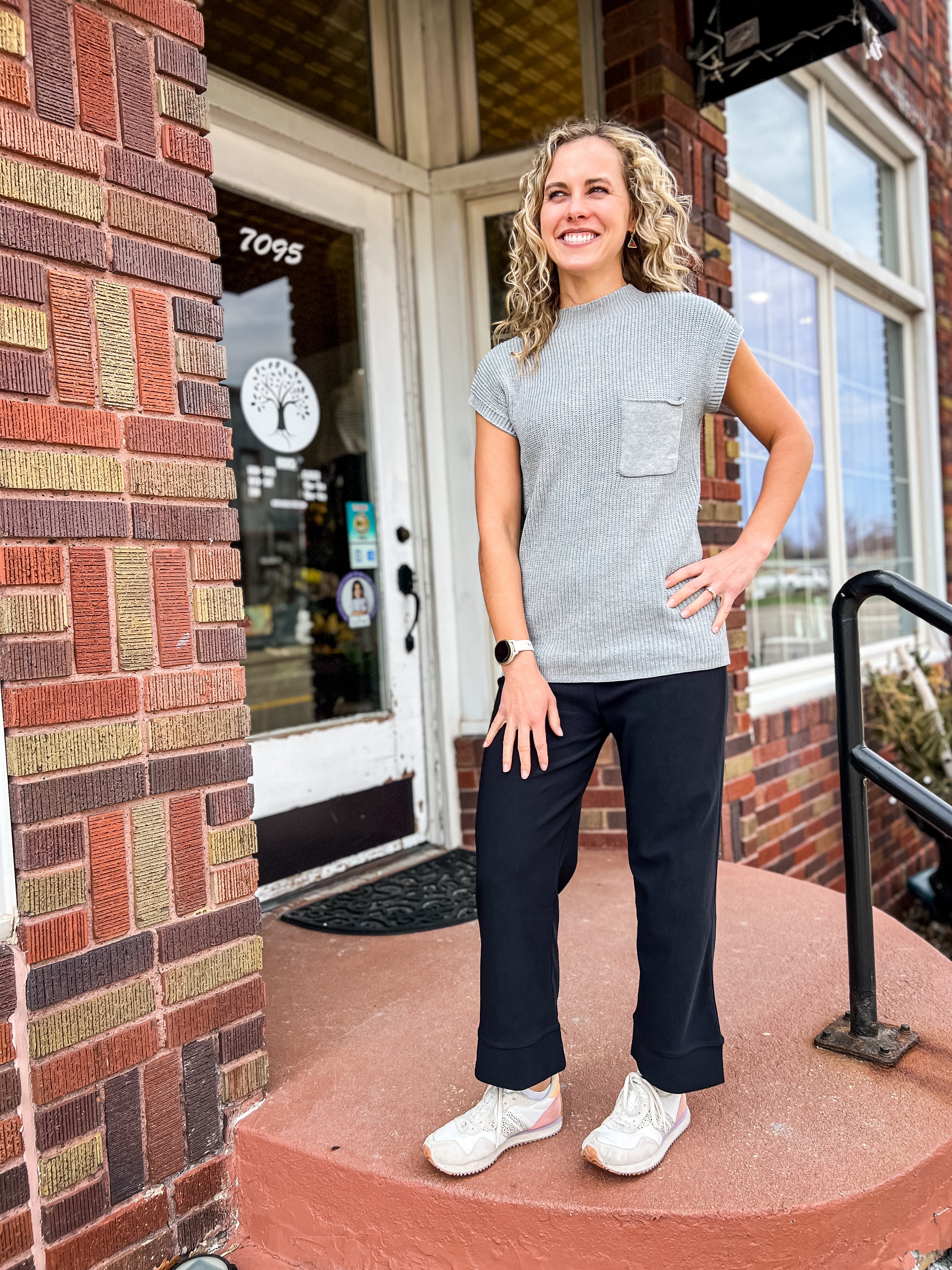 Fernanda Cap Sleeve Grey Knit Top