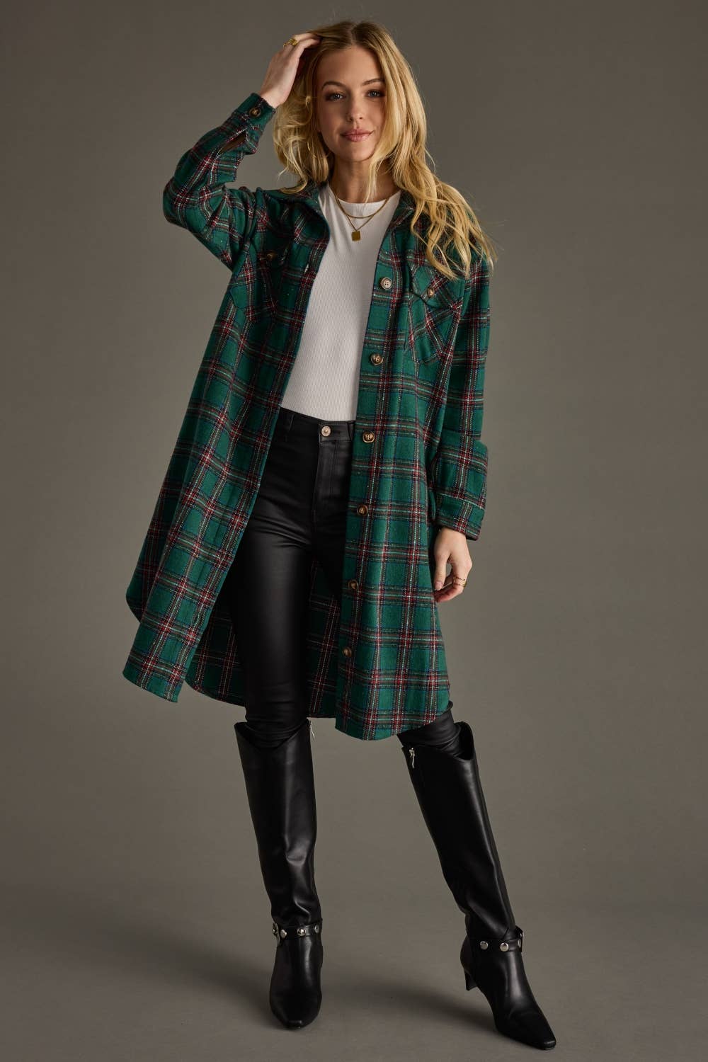 Green, Red & Blue Plaid Long Shacket
