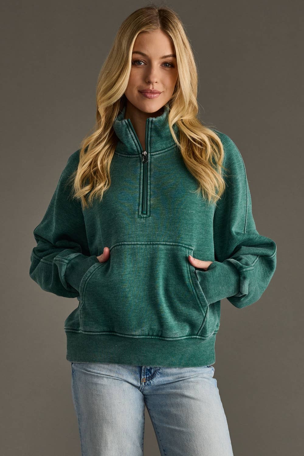 Ryleigh Dark Green Quarter Zip Sweatshirt