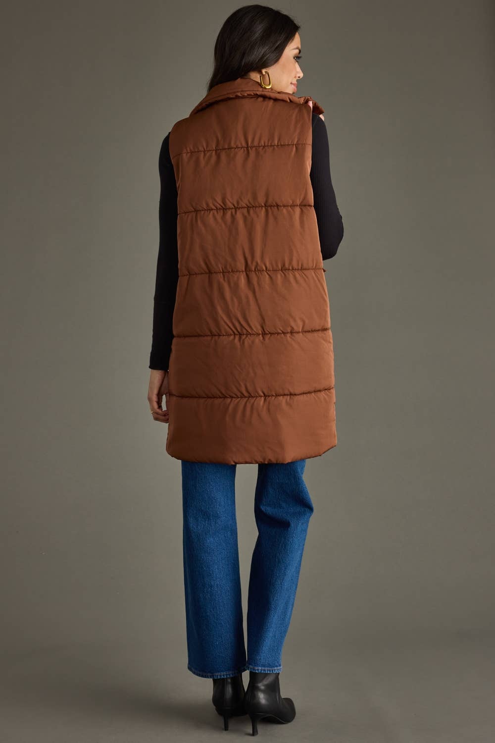 Brown Long Puffer Vest