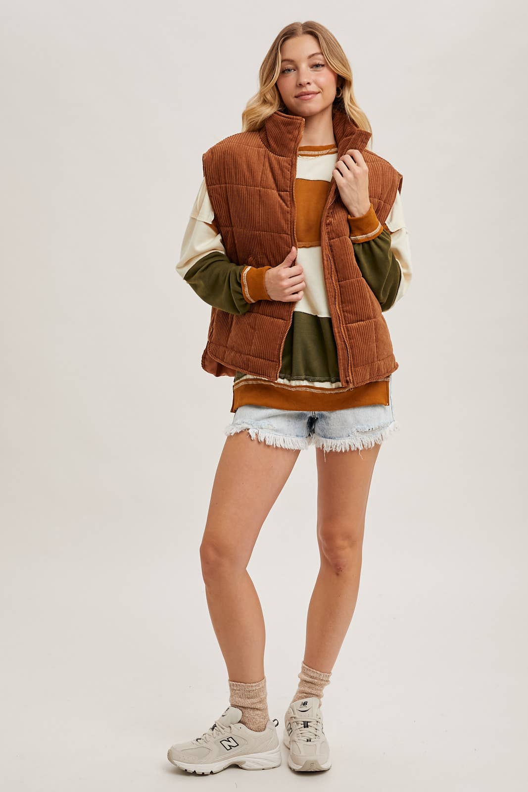 Camel Corduroy Quilted Puffer Vest