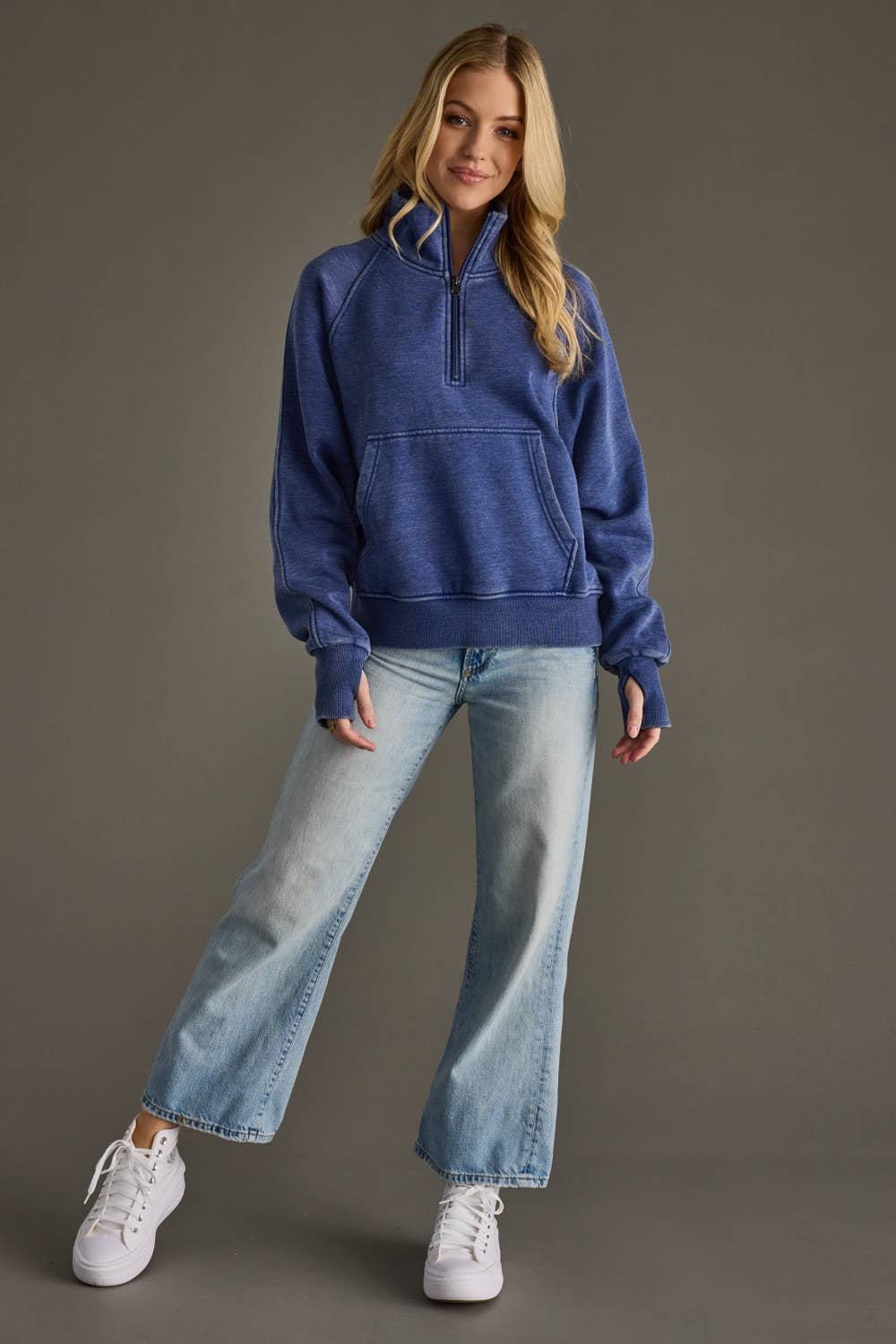 Ryleigh Navy Quarter Zip Sweatshirt