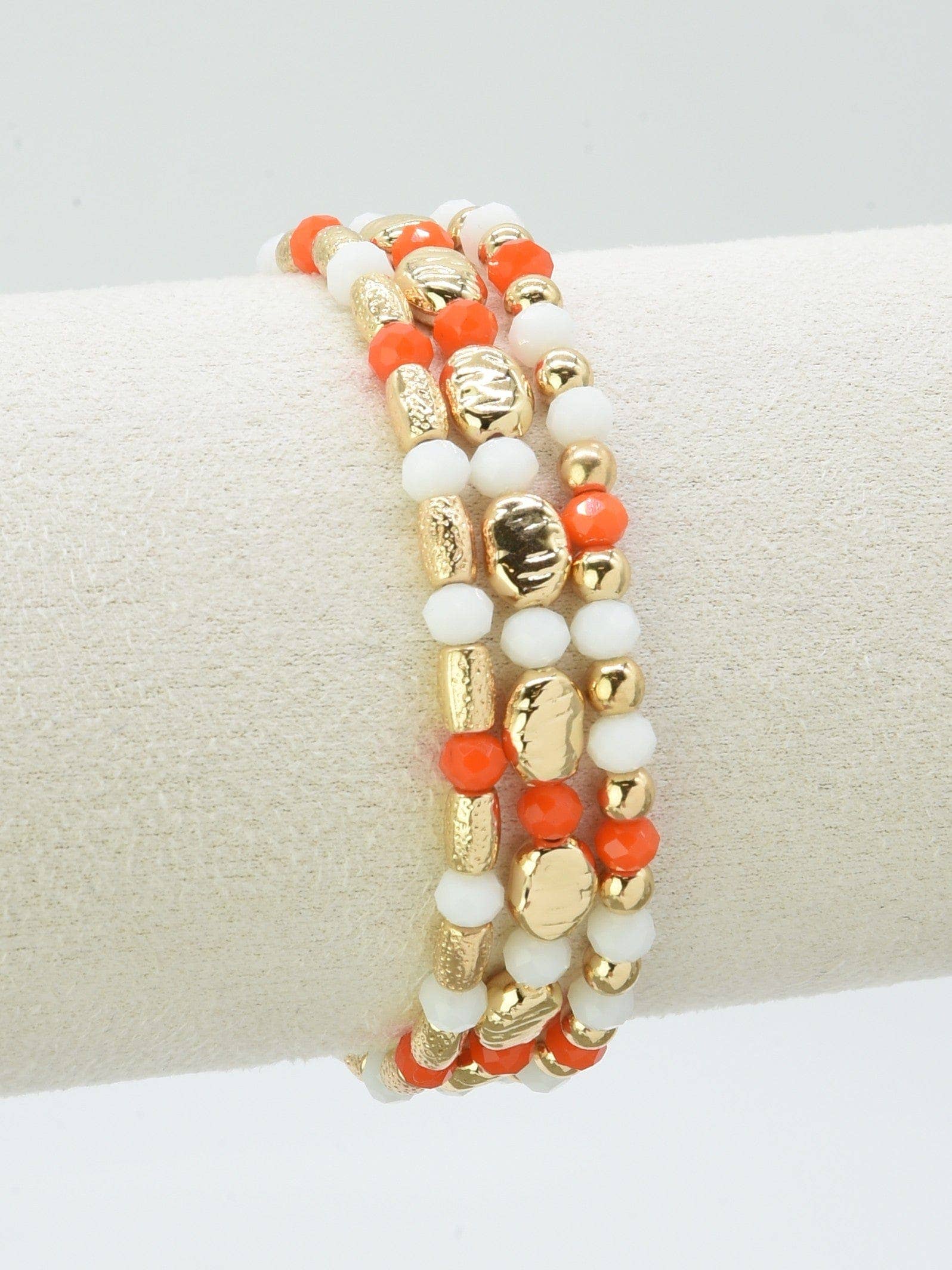 Metal Glass Bead Stretch Bracelet Set