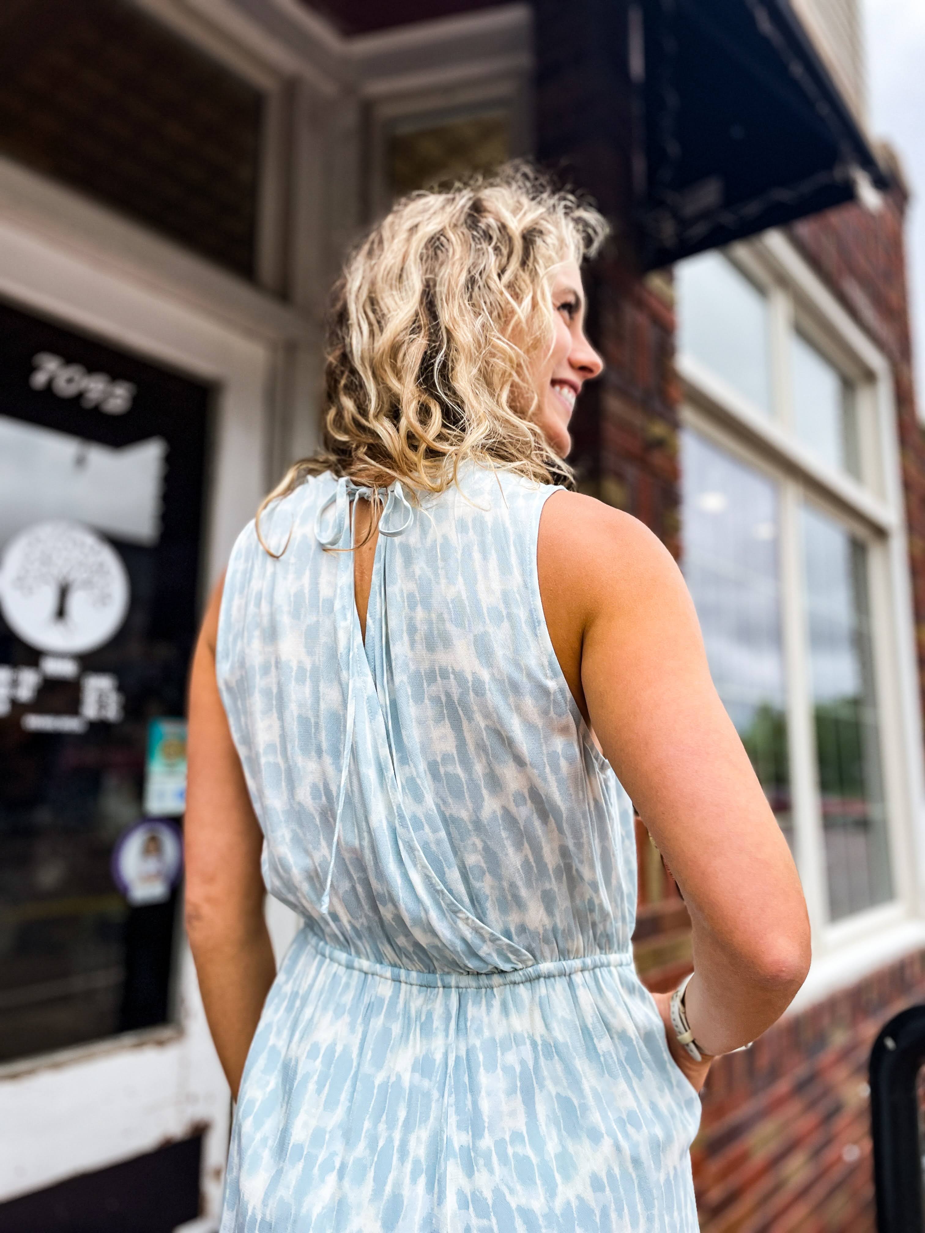 Ruched Romper With Back Tie Closure