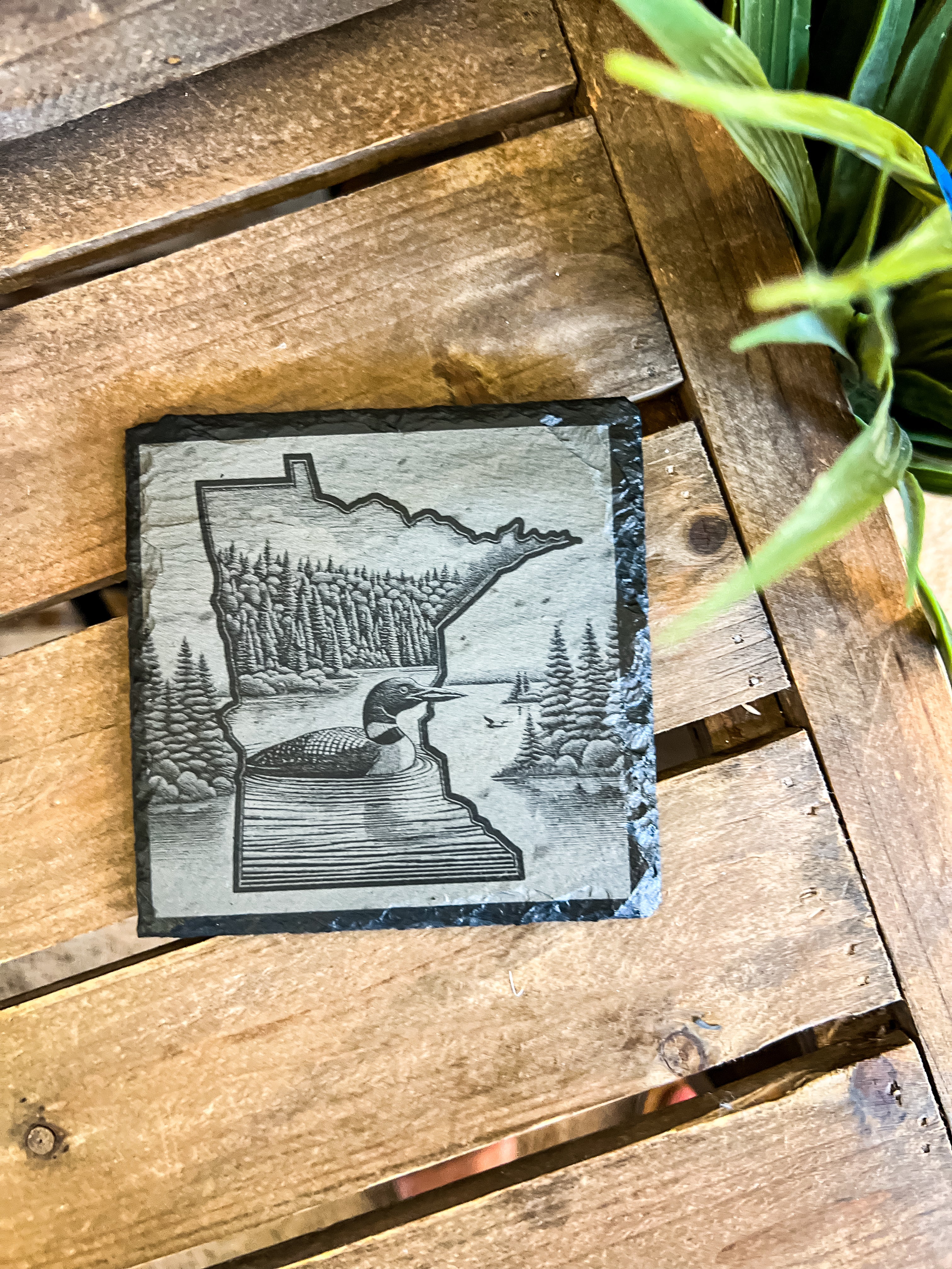 Minnesota Wildlife Outline Engraved Coaster