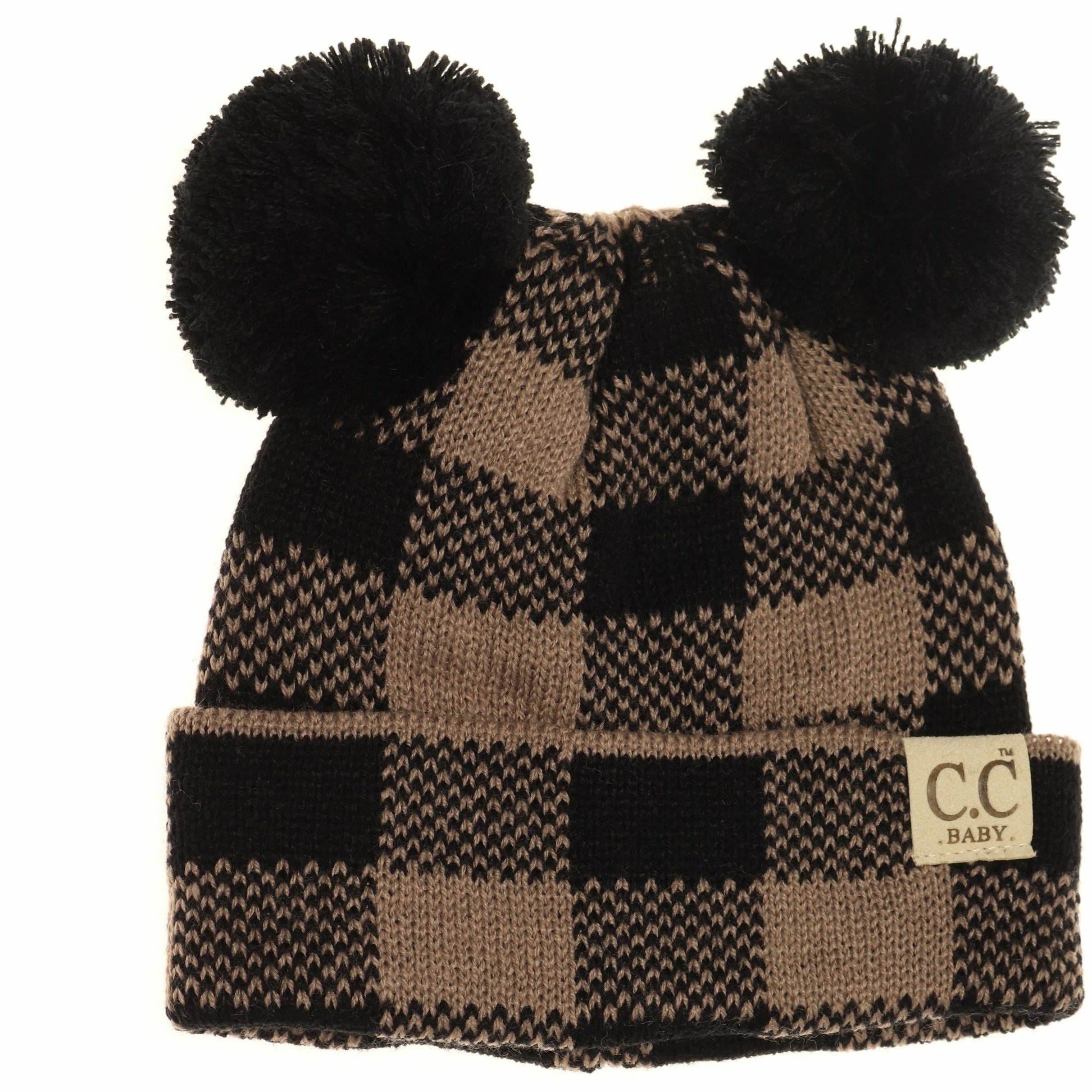 Baby Buffalo Plaid Pom Beanie