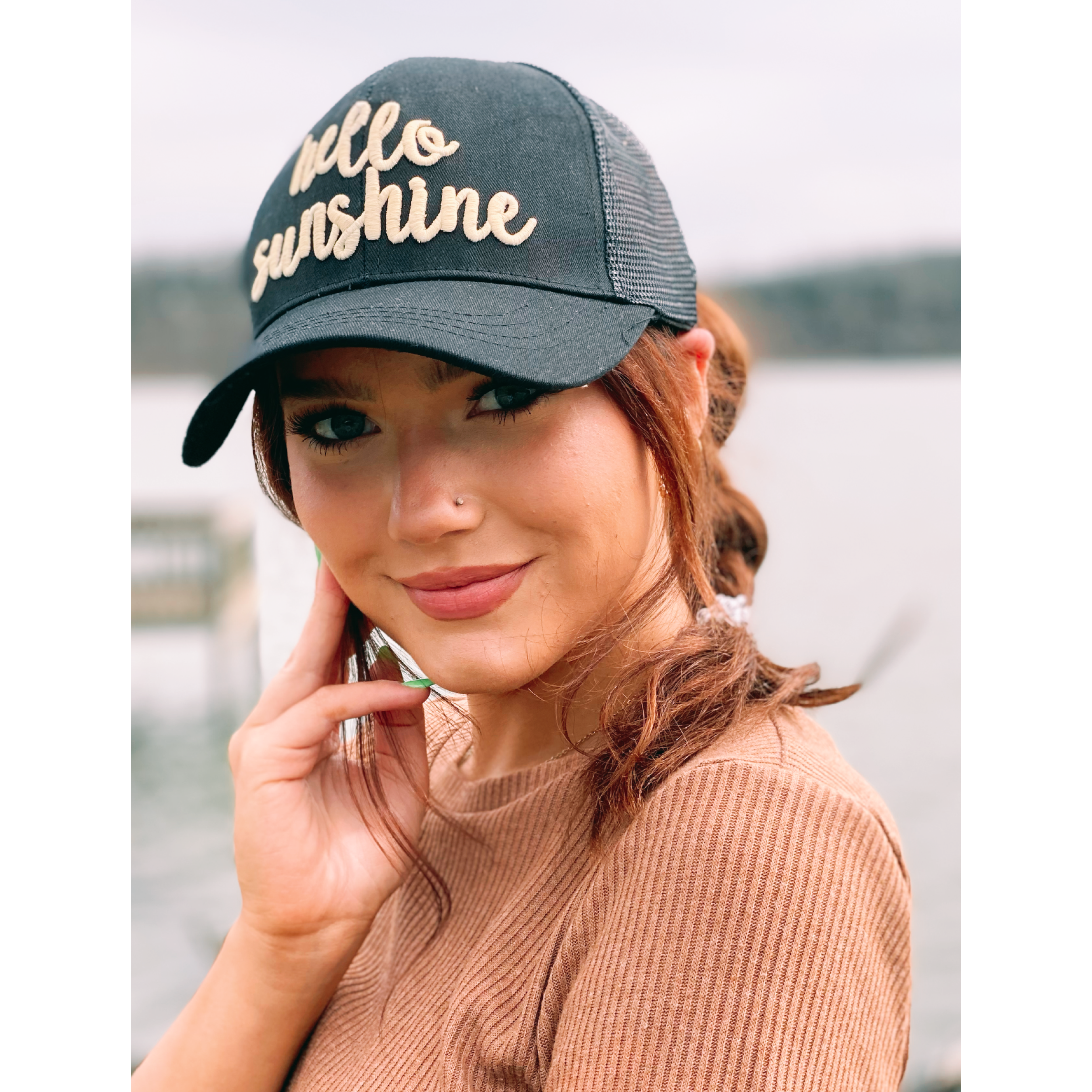 Black Hello Sunshine High Ponytail CC Baseball Hat