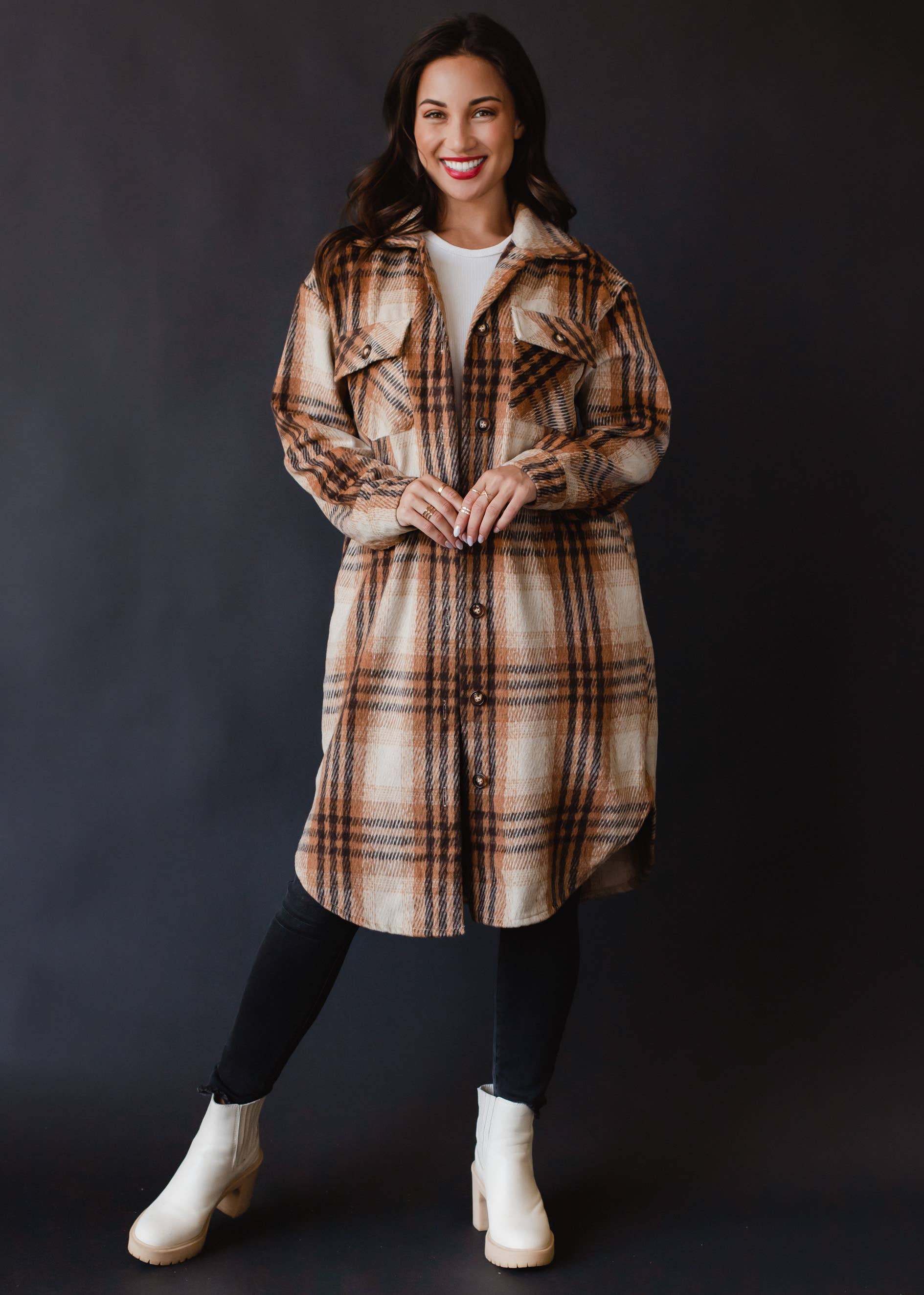 Brown, Tan & Rust Plaid Duster Flannel