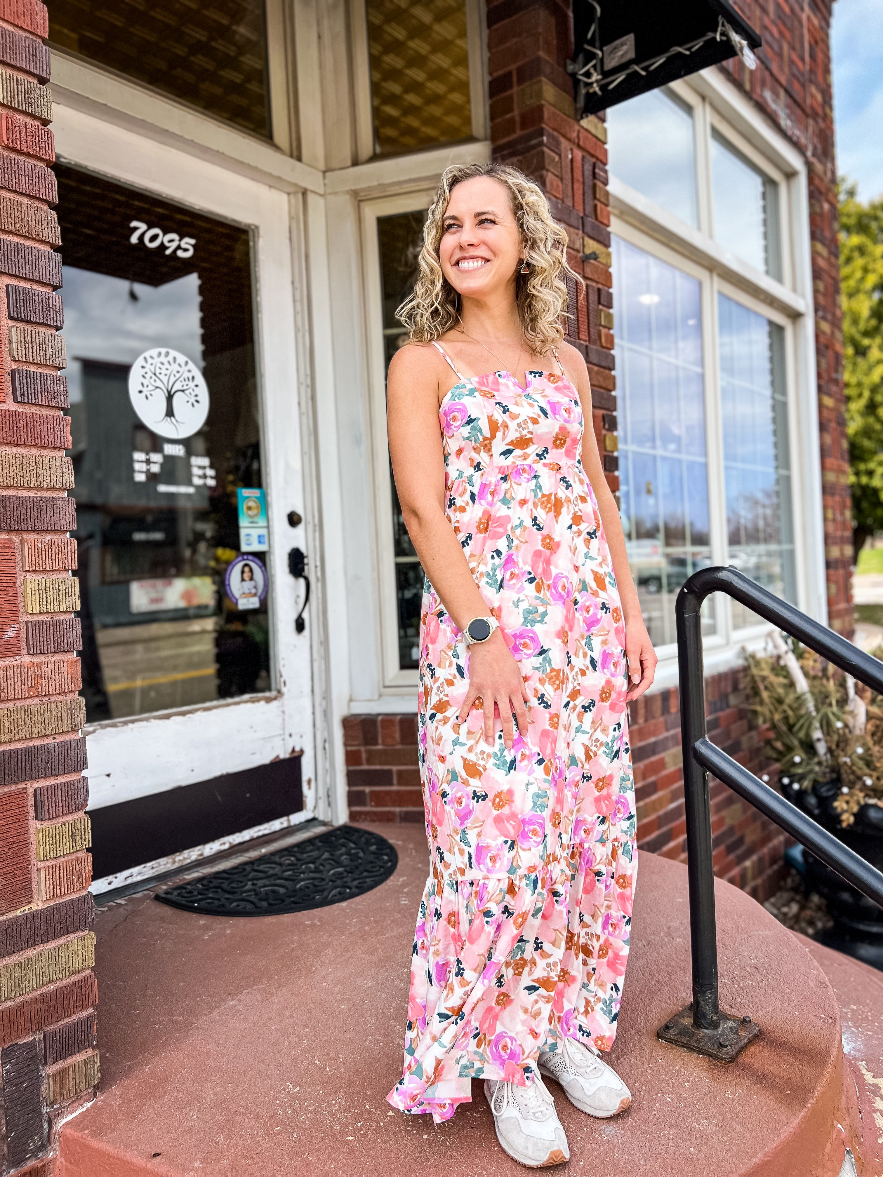 Pink & Multicolored Floral Maxi Dress