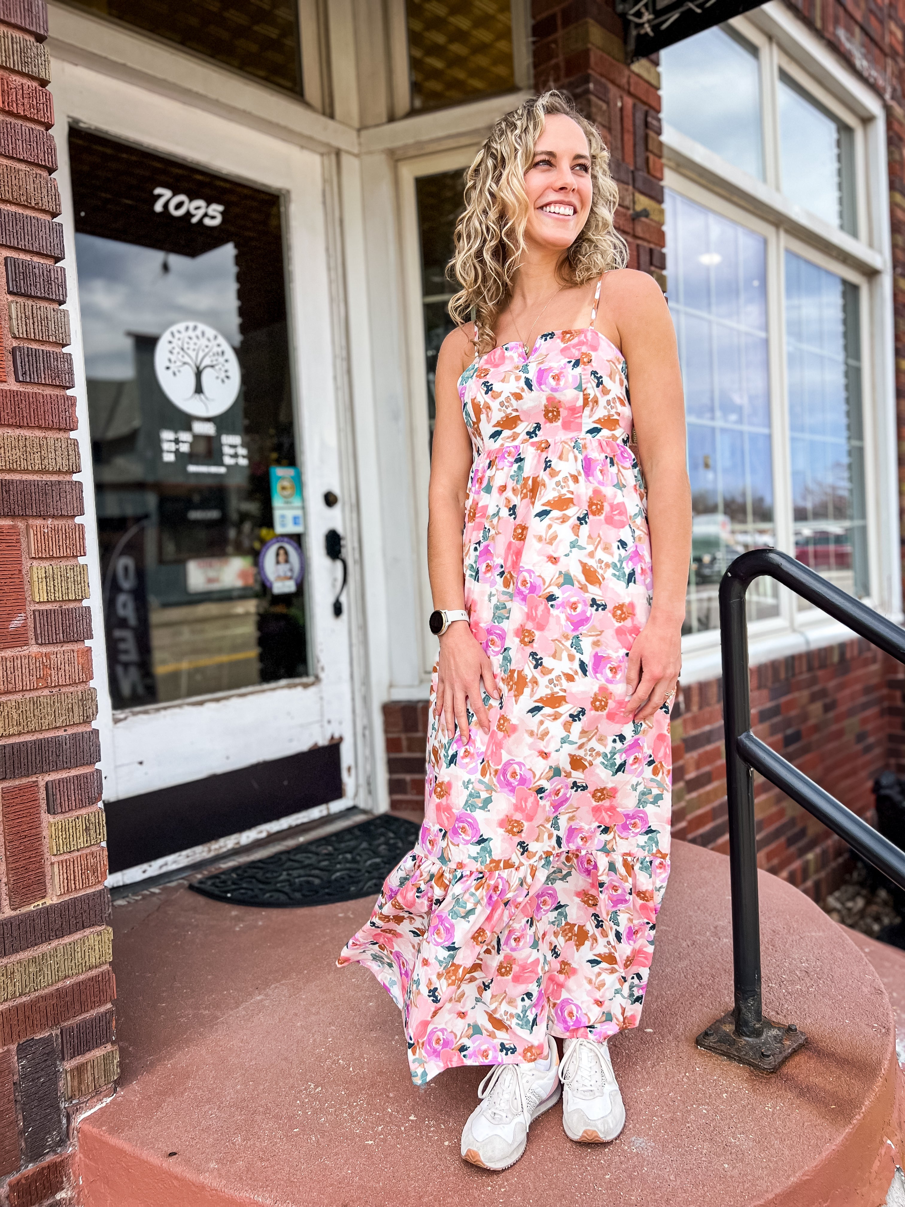 Pink & Multicolored Floral Maxi Dress