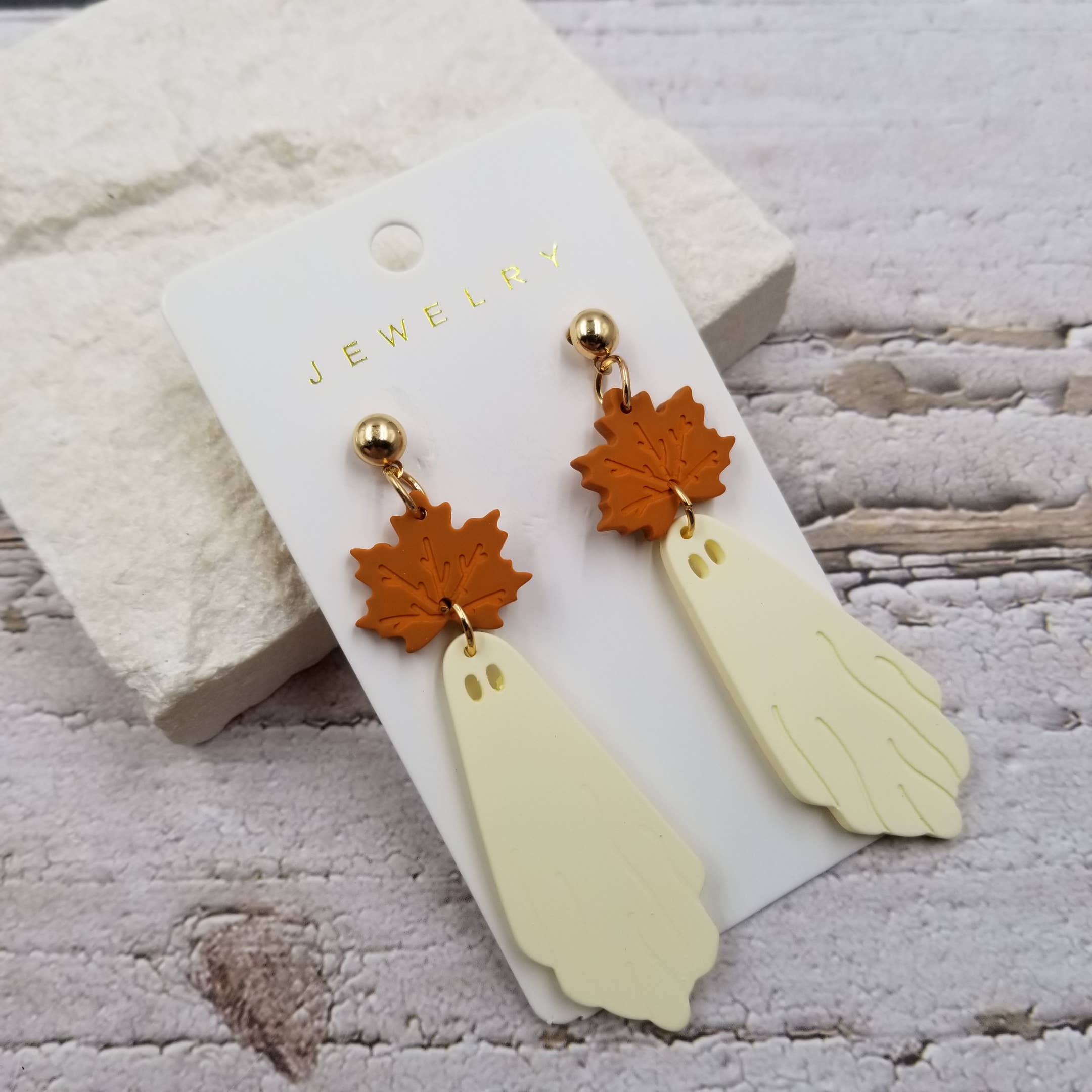 Halloween Maple Leaf Ghost Earrings