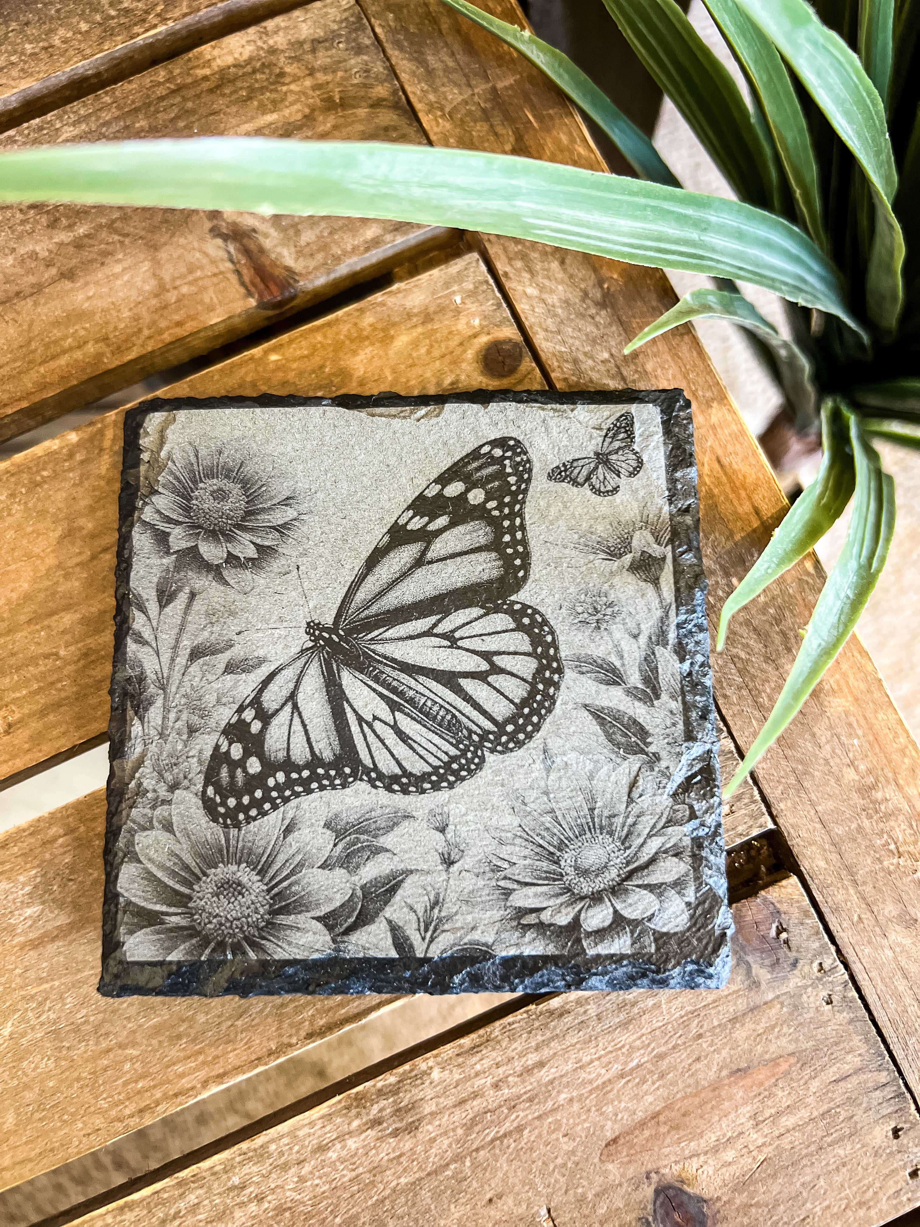 Butterflies & Daisies Engraved Coaster
