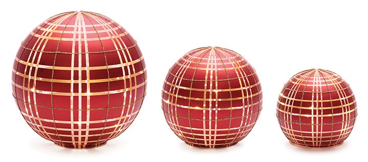 LED Red & Gold Plaid Globes