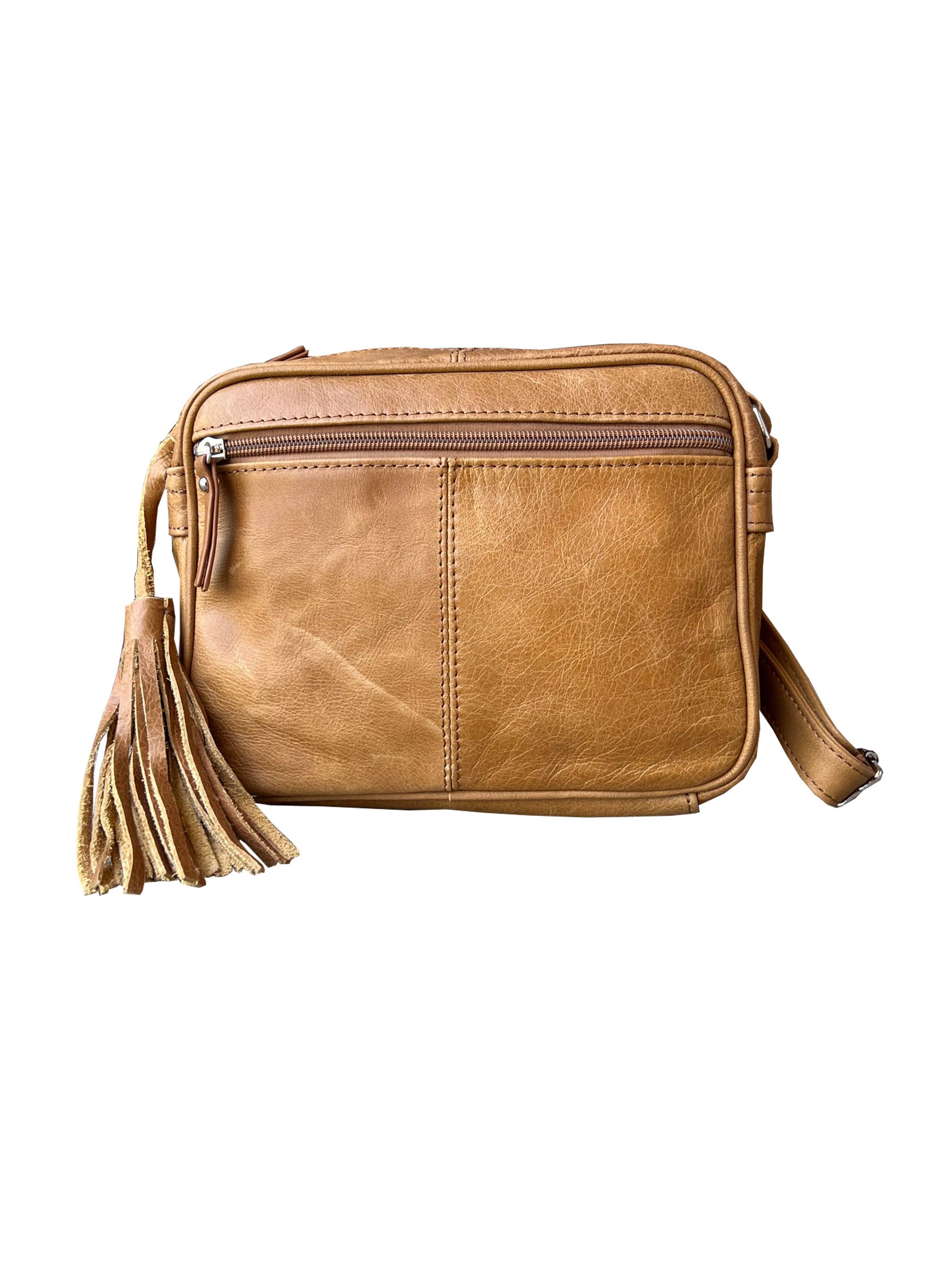 Light Brown Leather Crossbody with Tassel