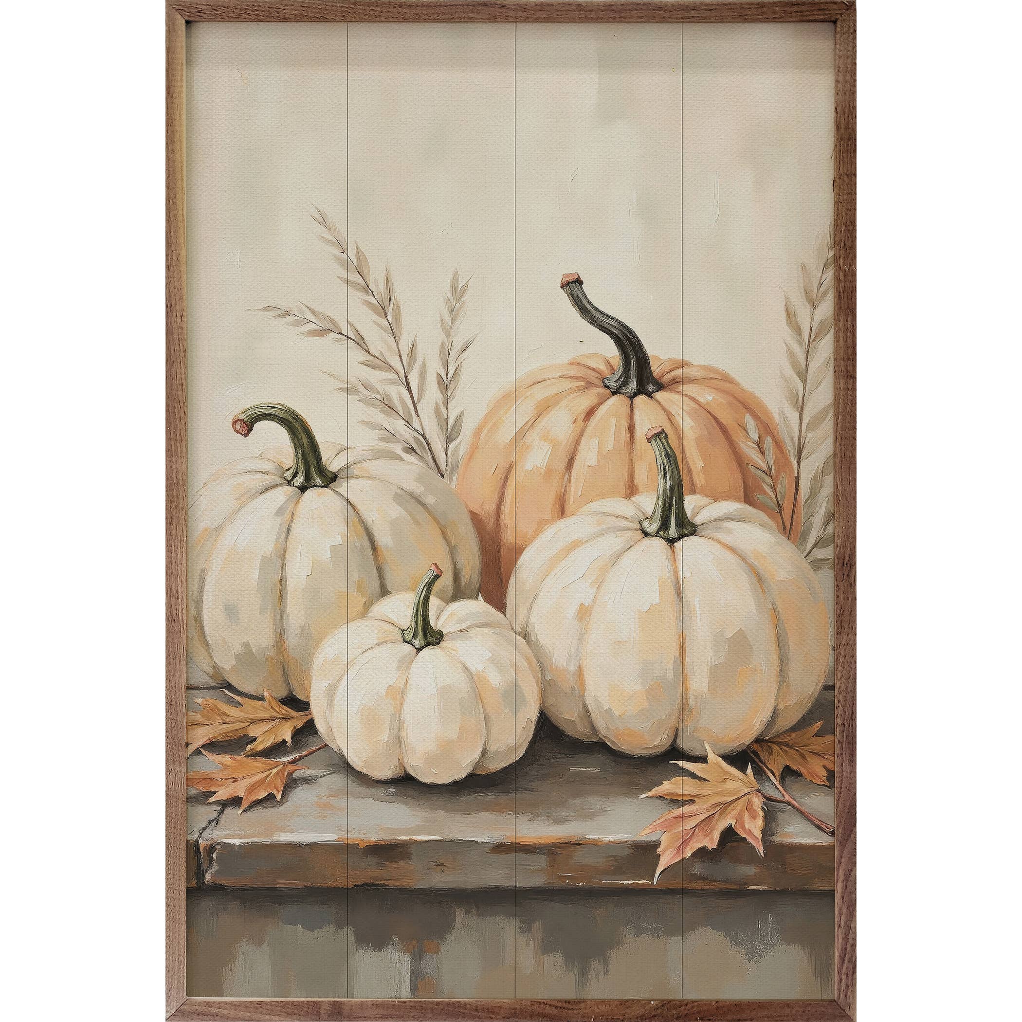 Pumpkins On Weathered Wood Print