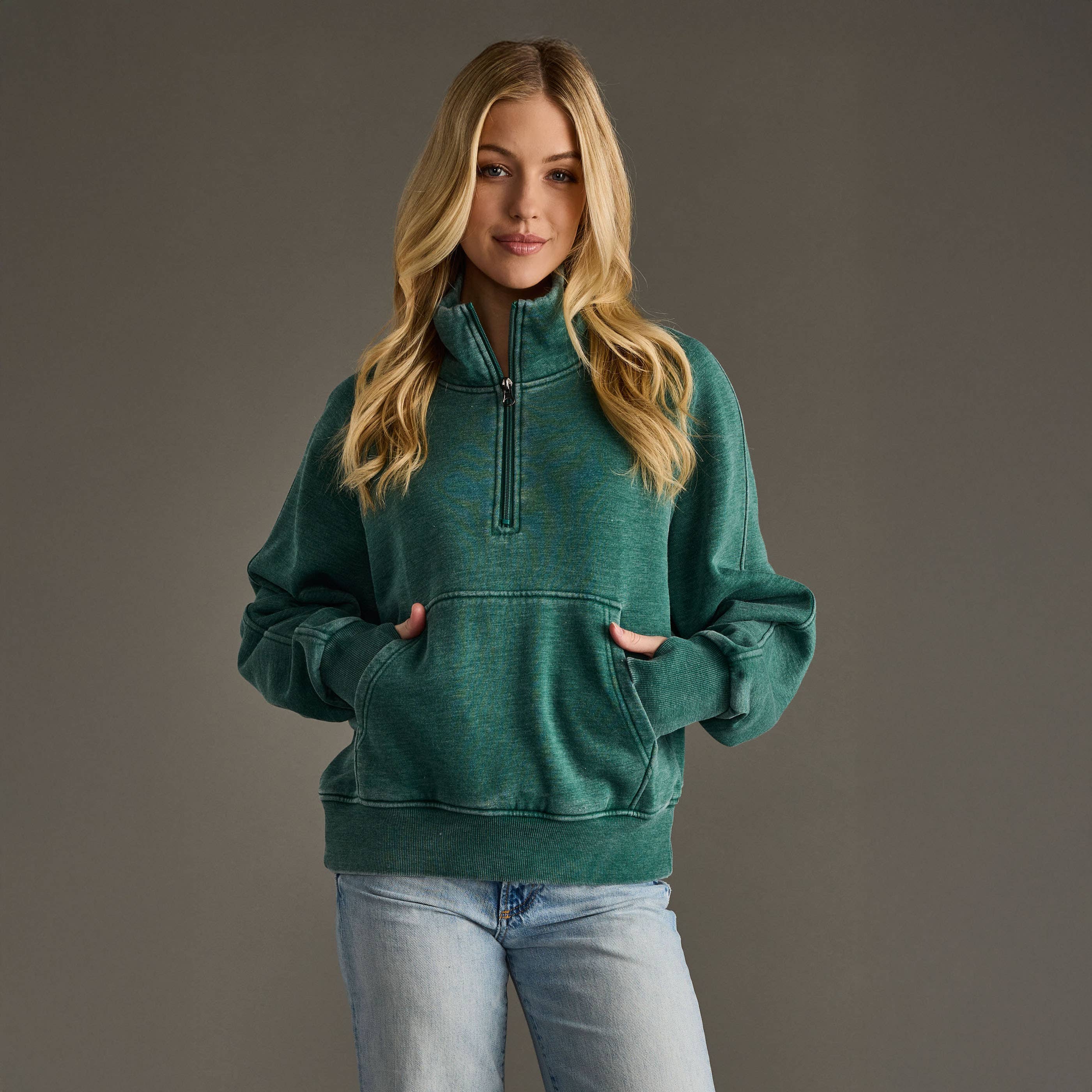 Ryleigh Dark Green Quarter Zip Sweatshirt