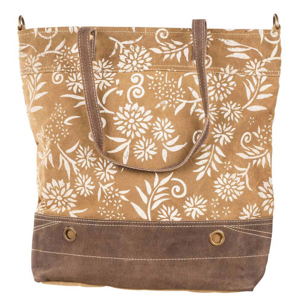 Vintage Floral & Tan Canvas Tote