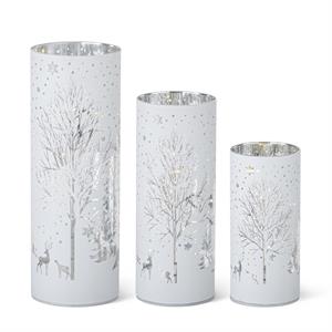 White Laser Engraved Winter Scene LED Pillar