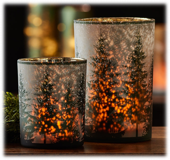 Pinetree & Snow Hurricane Candle Holders