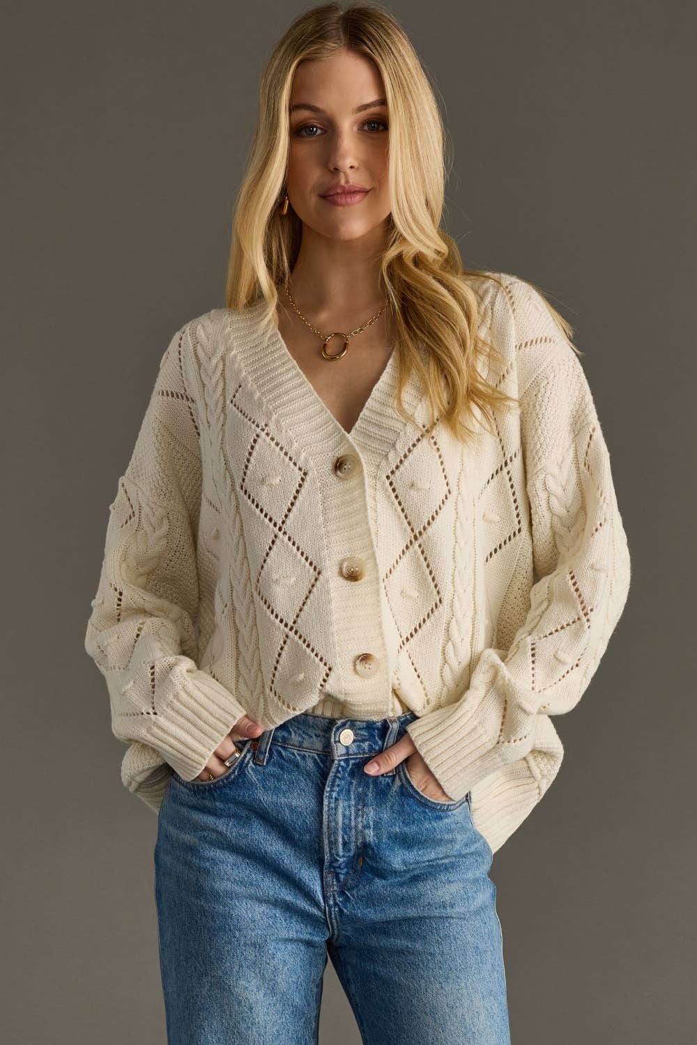 Nina Cream Button Up Cardigan