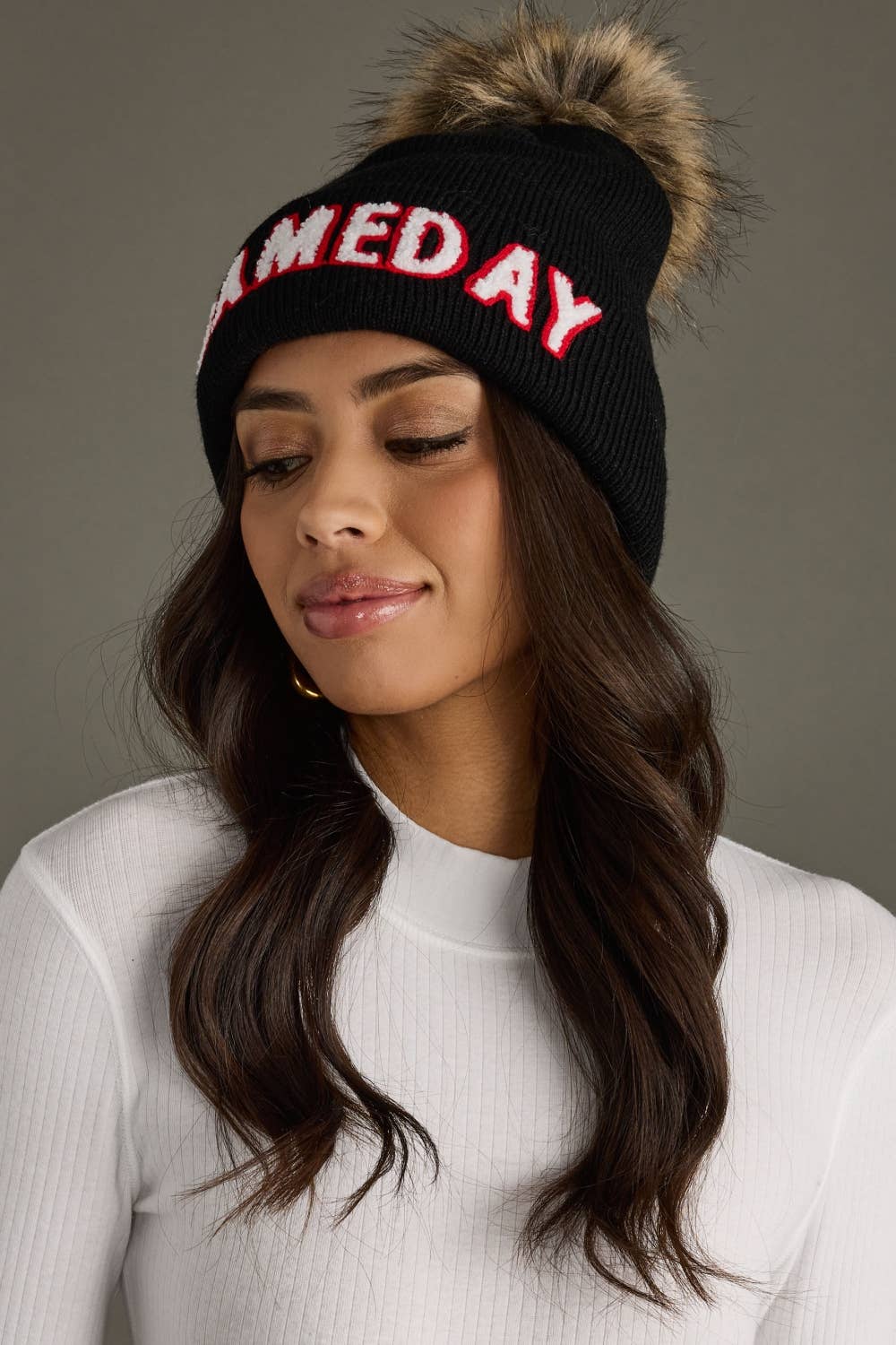 Game Day Black & Red Pom Beanie