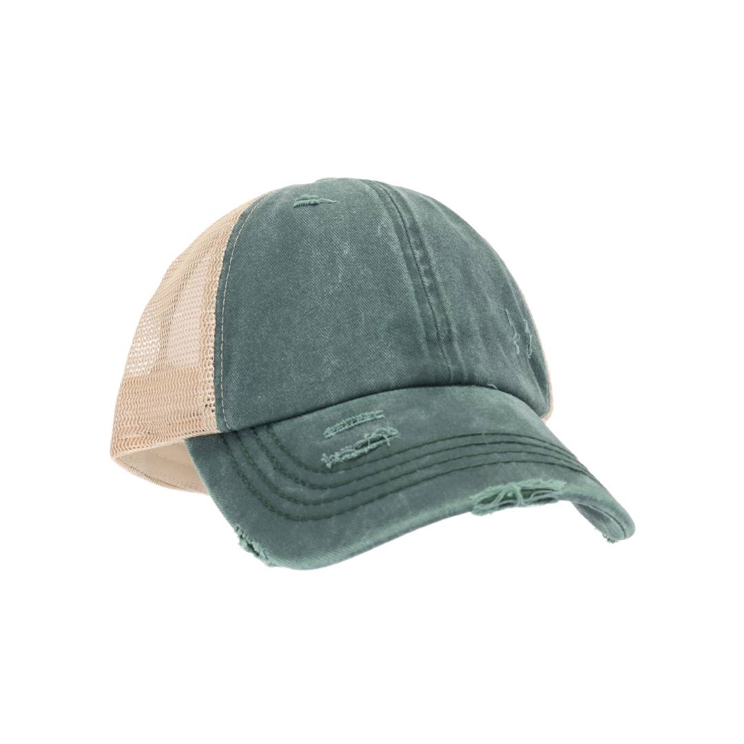 Washed Denim Criss Cross High Pony CC Baseball Hat
