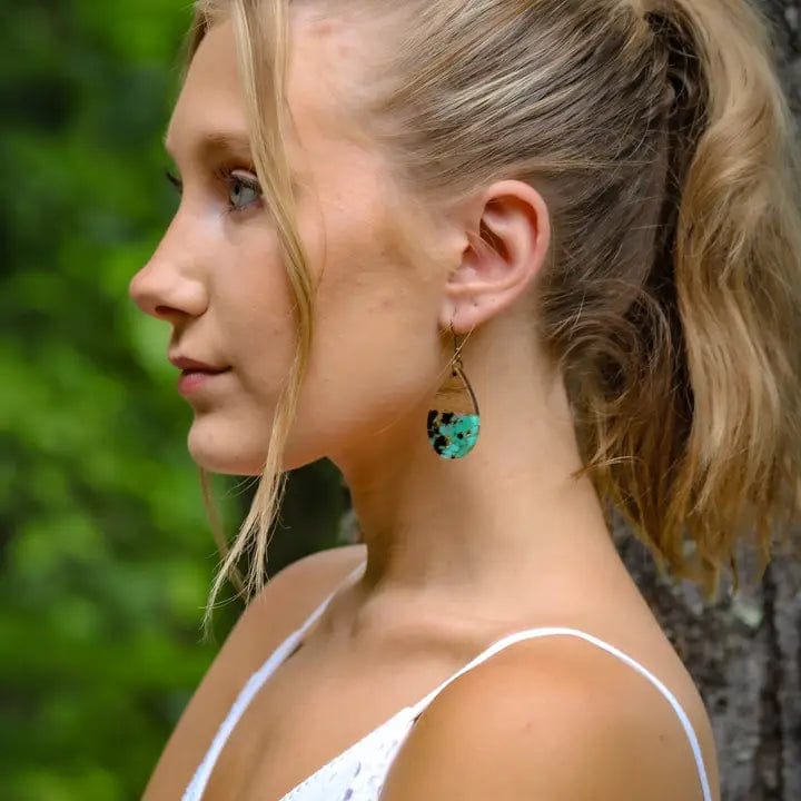 Aqua Gold Boho Earrings round or moon
