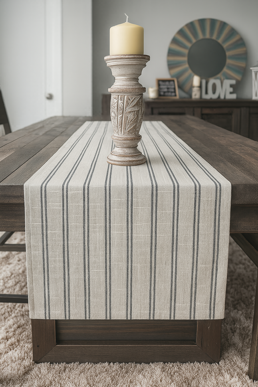 Black Striped Linen-Poly Table Runner
