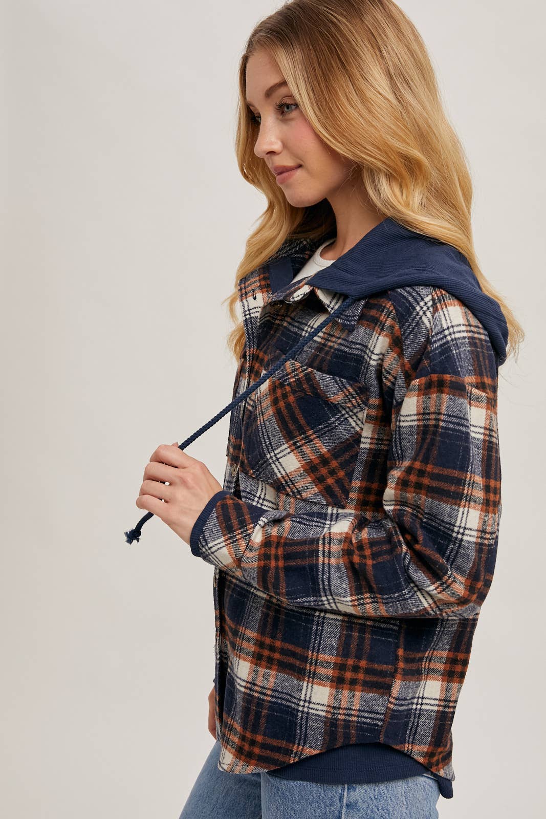 Navy Flannel Hooded Jacket