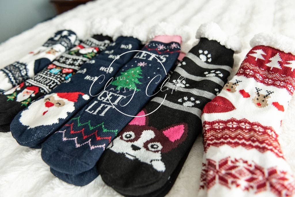 Let's Get Lit Sherpa Lined Socks Non-Slip
