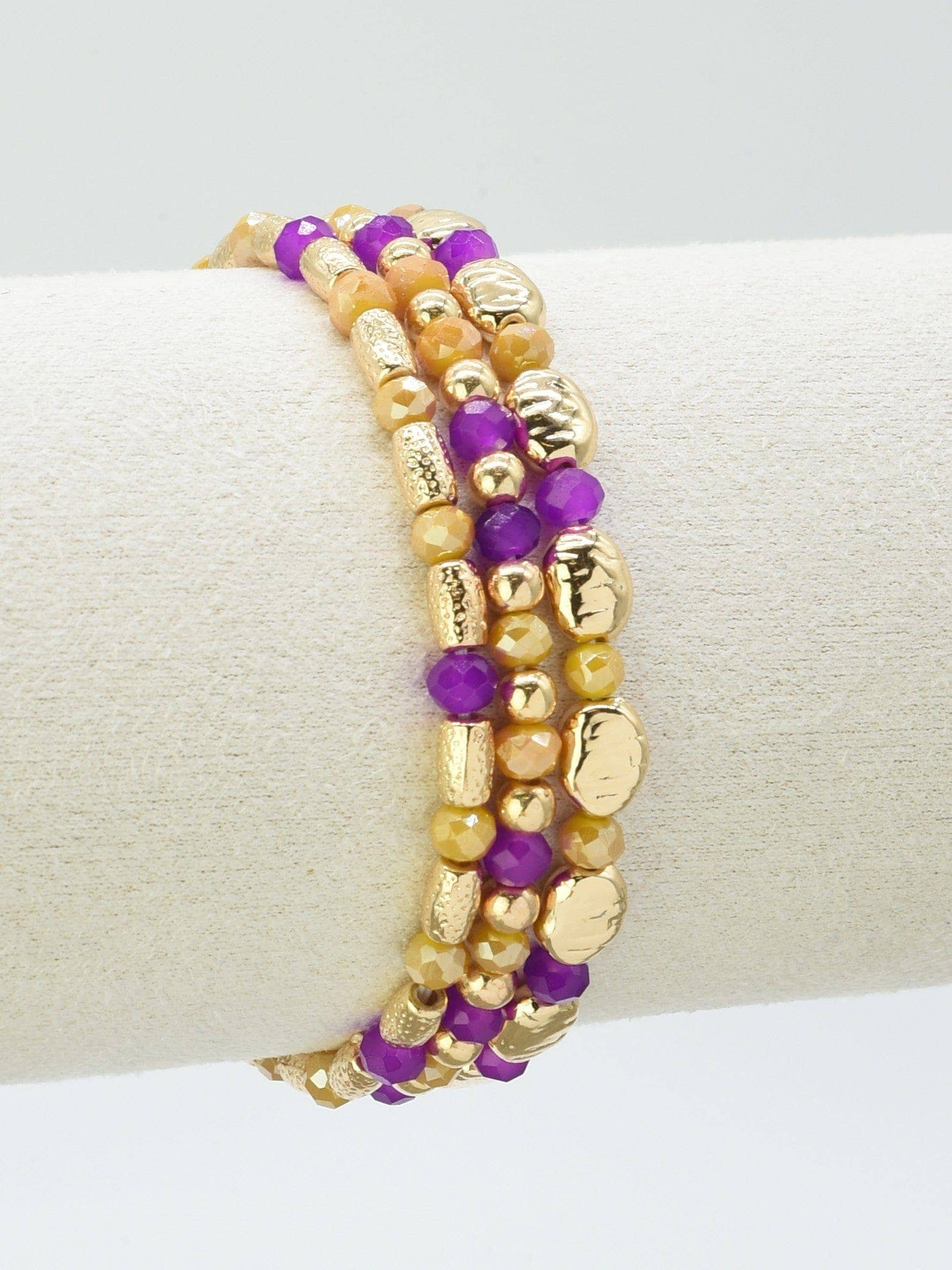 Metal Glass Bead Stretch Bracelet Set