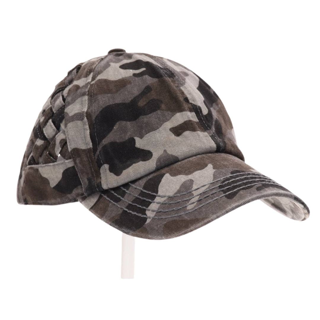 Basket Woven Criss-Cross High Ponytail CC Baseball Hat