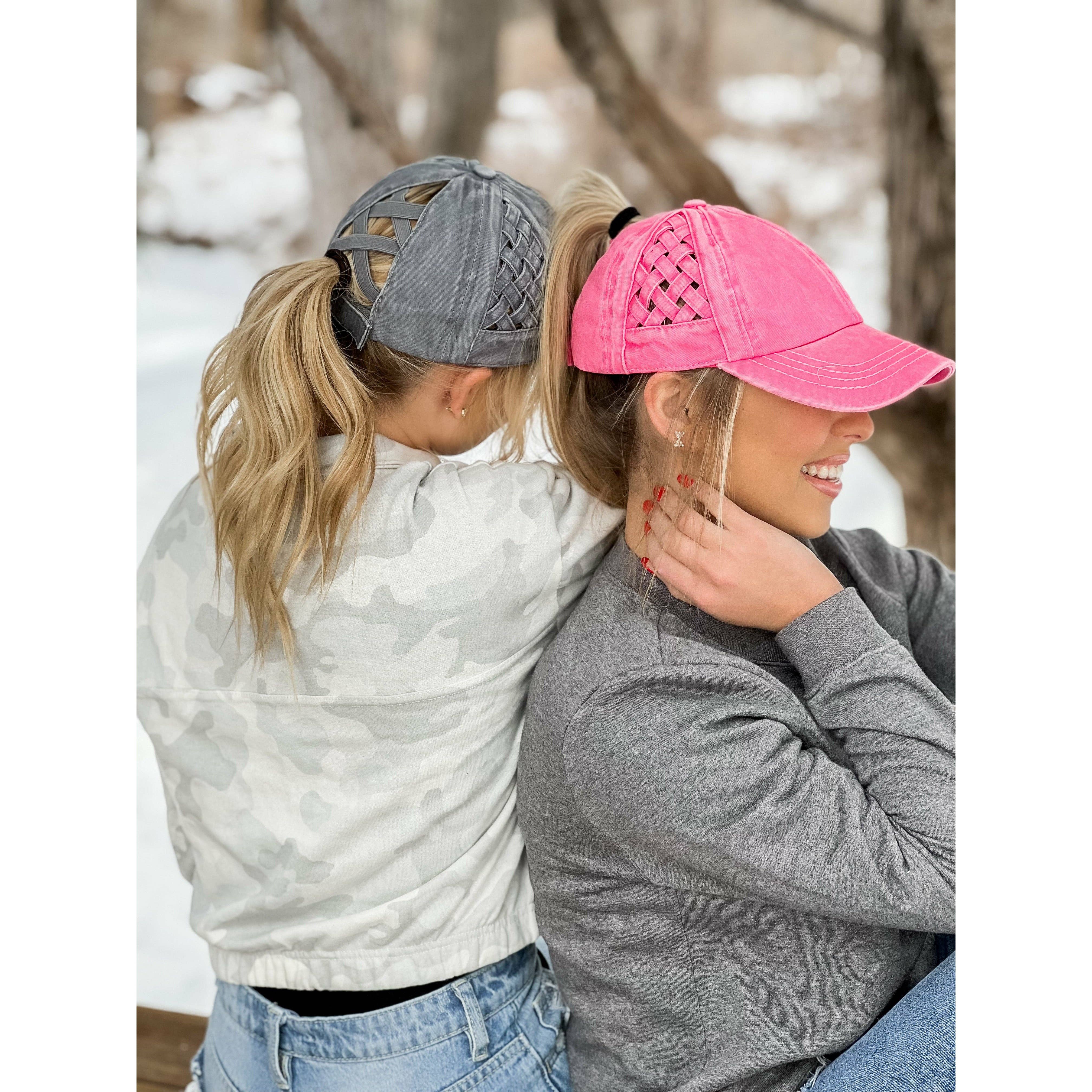Basket Woven Criss-Cross High Ponytail CC Baseball Hat