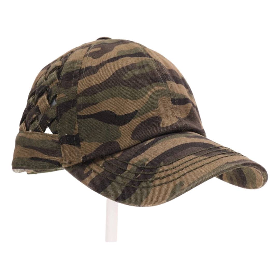 Basket Woven Criss-Cross High Ponytail CC Baseball Hat